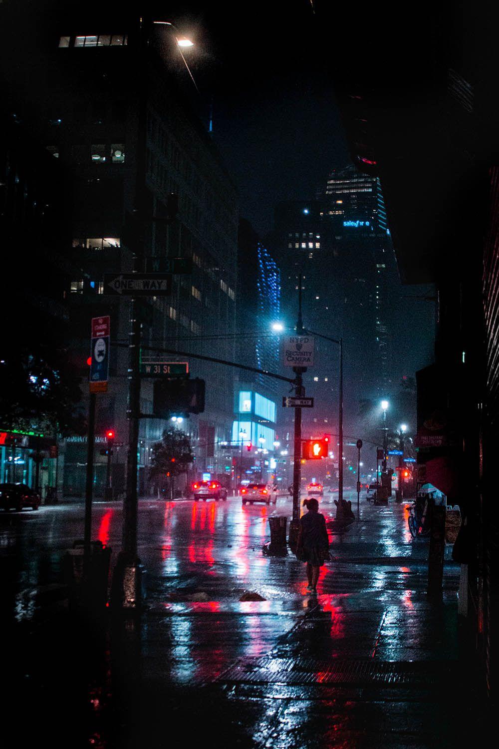 1000x1500 New York Night Rainy City print. Rainy city, City lights at night, City rain