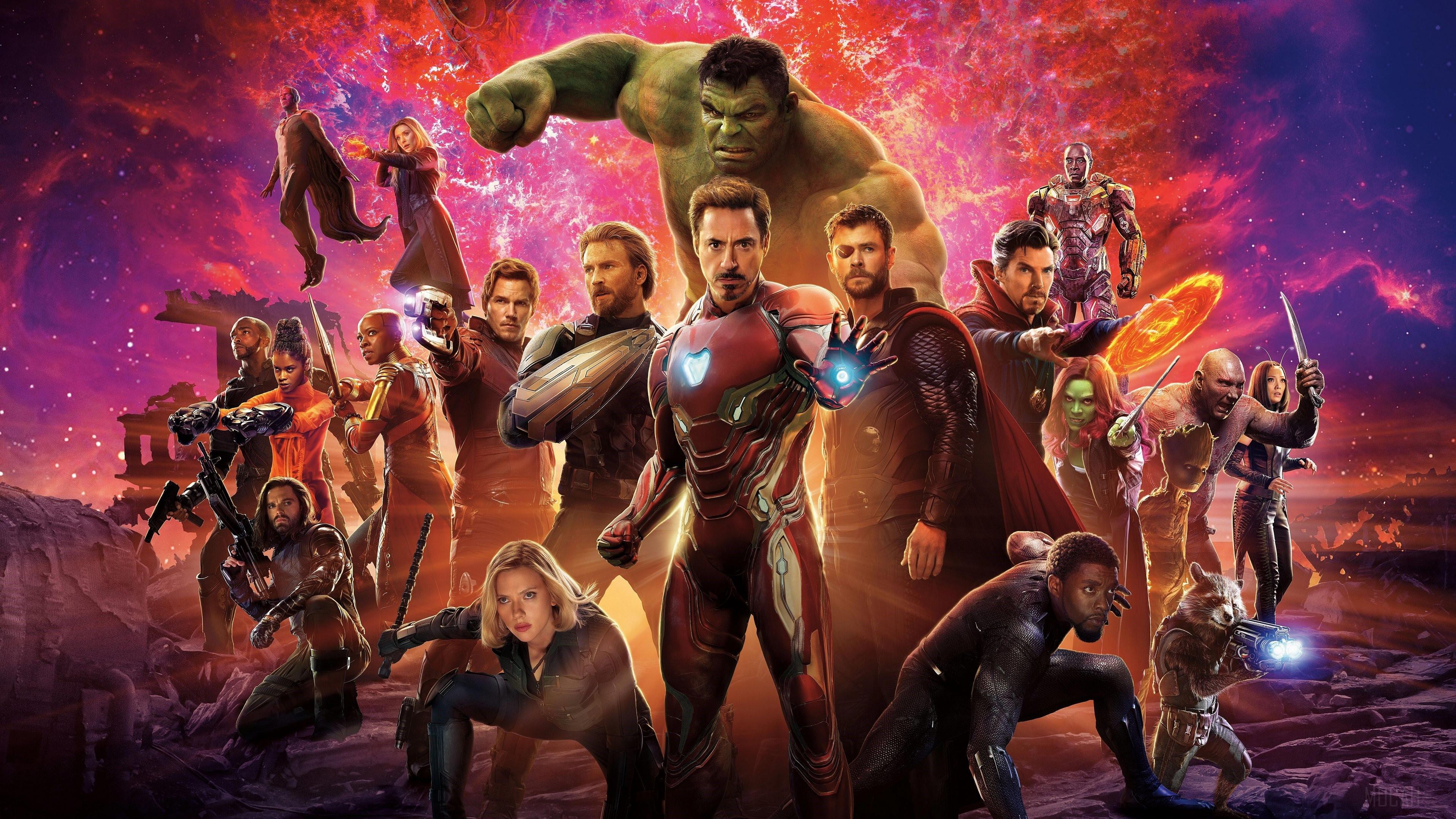 3840x2160 Avengers: Infinity War, Black Panther, Black Widow, Captain America, Doctor Strange, Drax The Destroyer, Falcon, Gamora, Groot, Guardians of the Galaxy, Hulk, Iron Man, Mantis, Marvel Comics, Okoye, Rocket Raccoon, Scarlet