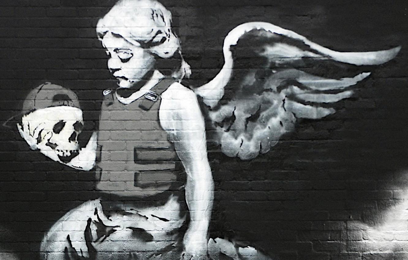 1332x850 Wallpaper skull, angel, graffiti, banksy image for desktop, section стиль
