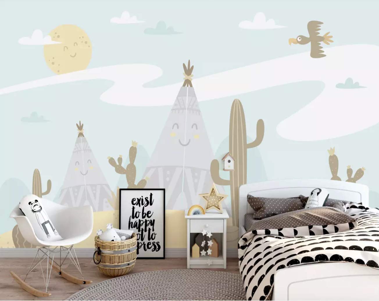 1304x1036 Cartoon Mountain and Cactus Nursery Wallpaper, Kids Cartoon Whale Wall Mural Nursery Map Wall Decor Boys Bedroom- Peel and Stick- Custom Color I Temporary Wall Wallpaper I Custom Size I Muraviewall