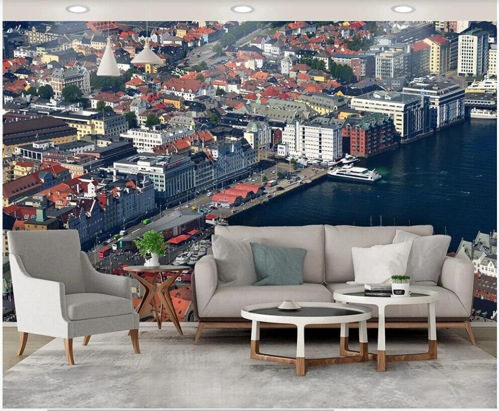 993x818 3D wallpaper custom photo European coastal city landscape home decor living room 3D wall murals wallpaper for walls 3 d. Wallpaper