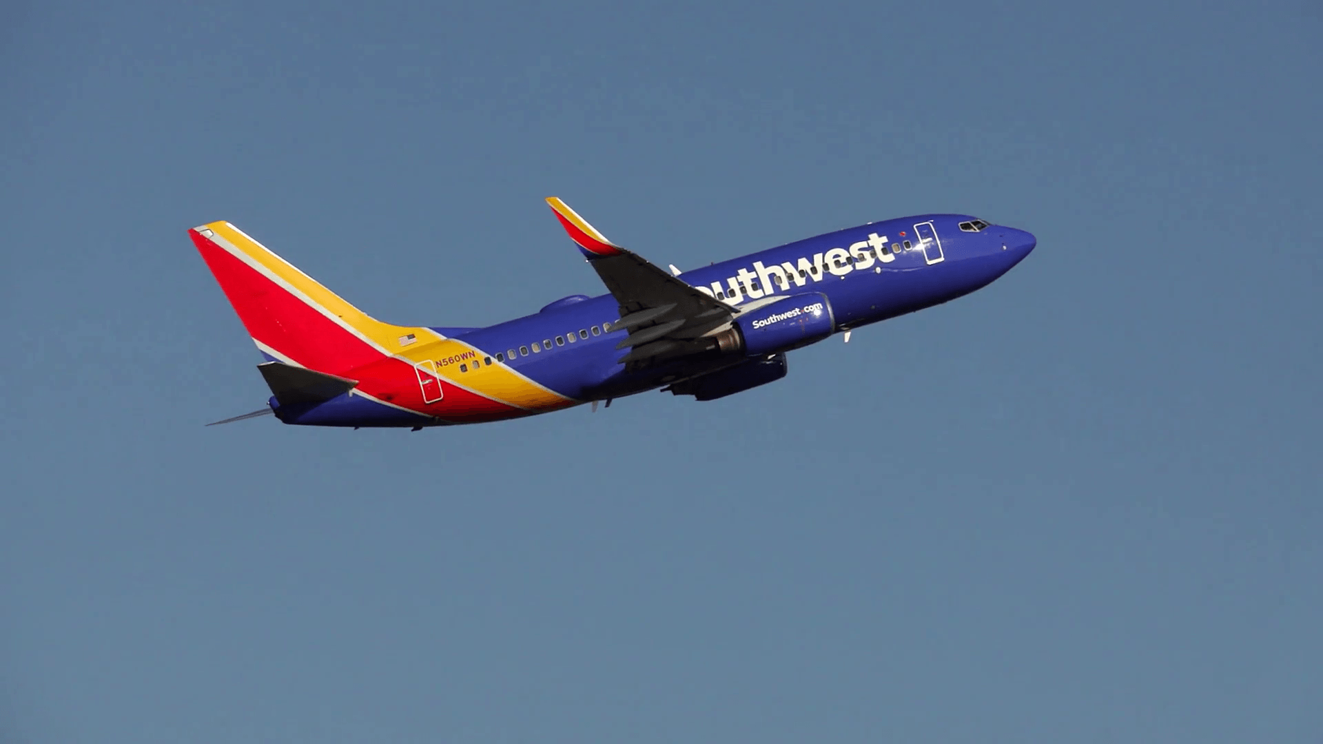 1920x1080 4K Southwest Airlines jet plane taking off airport runway Stock