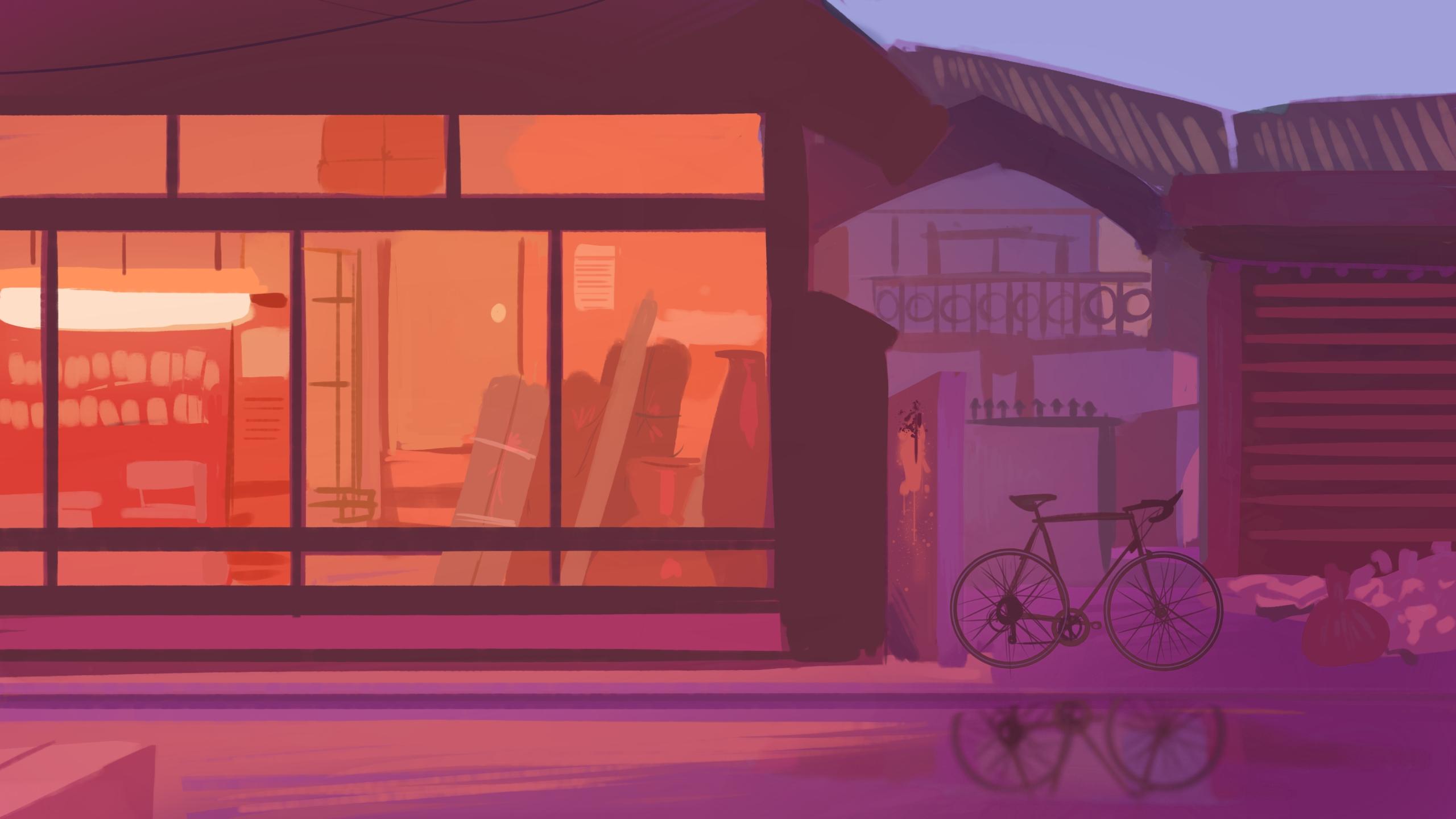 2560x1440 Japanese Street. Digital Art. 2560x1440: Art