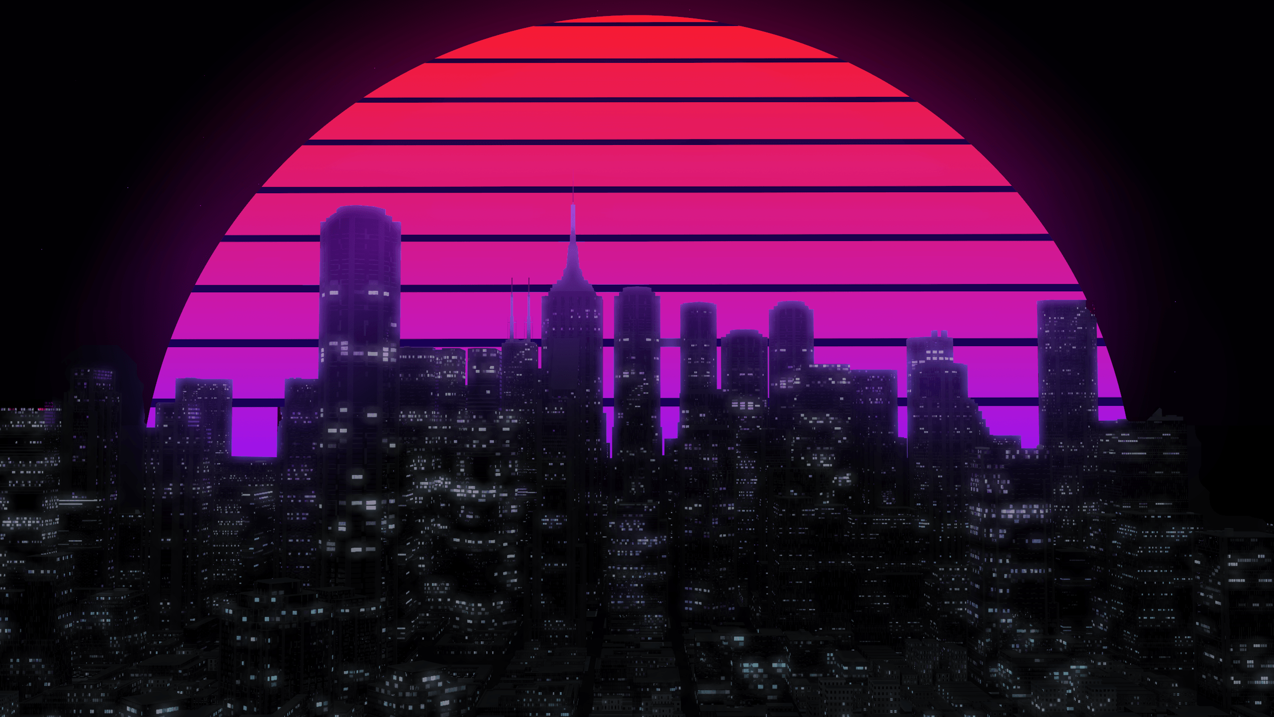 2560x1440 Aesthetic Vaporwave City Wallpaper