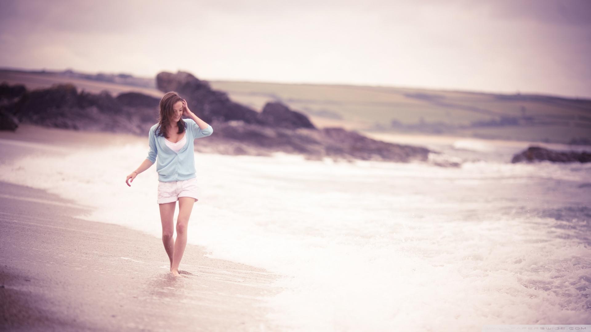 1920x1080 beach girl wallpaper, people in nature, photograph, sky, pink, sea