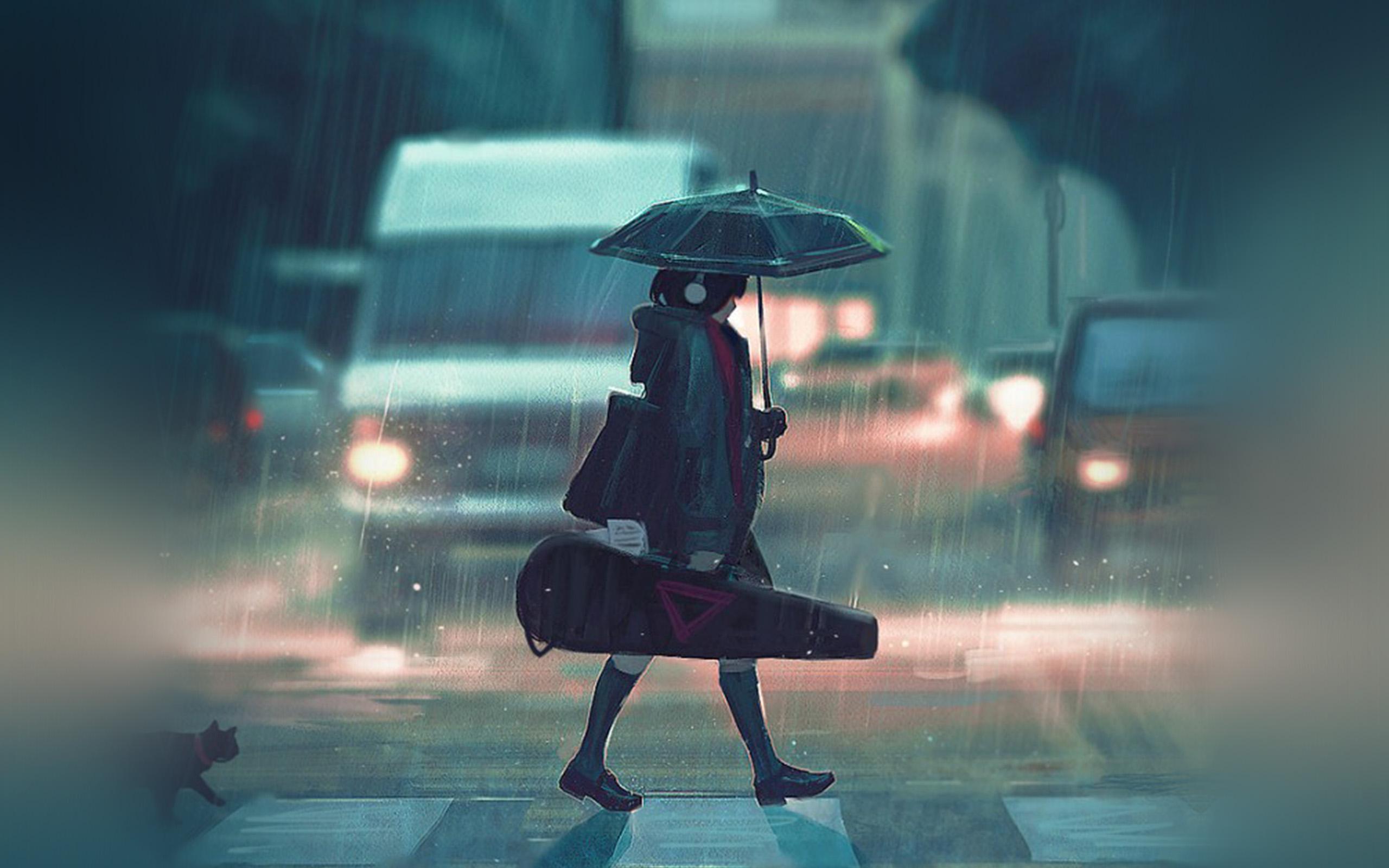 2560x1600 Rainy Day Anime Paint Girl Art Illustration Wallpaper