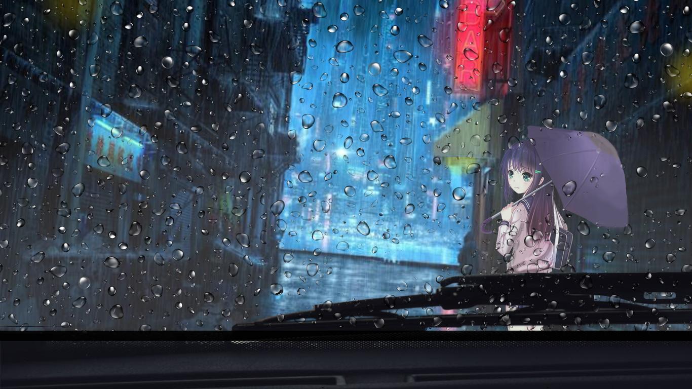 1366x768 Anime Girl Rainy Day View From Car 4k 1366x768 Resolution HD 4k Wallpaper, Image, Background, Photo and Picture
