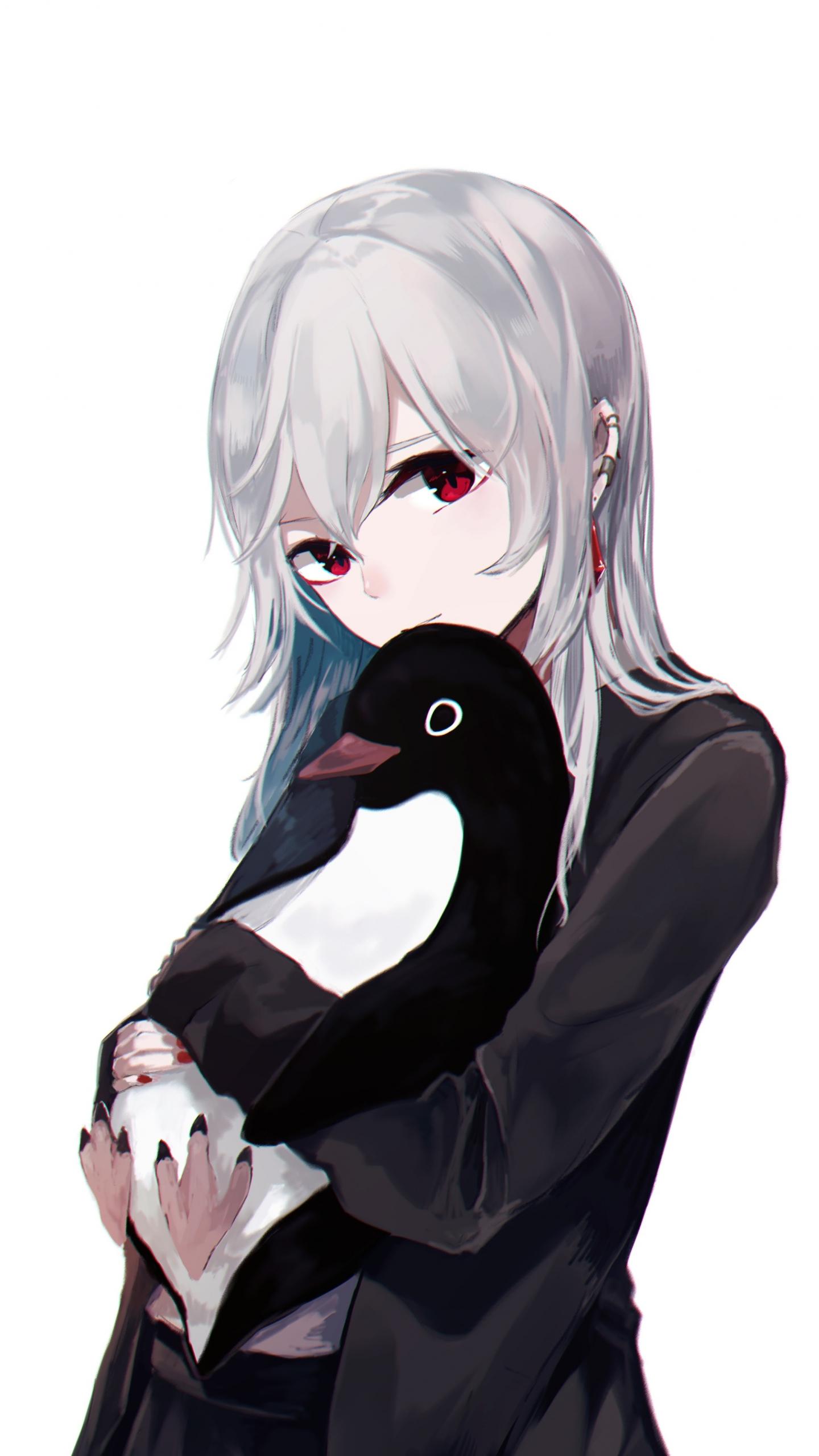 1440x2560 Download 1440x2560 wallpaper anime girl, cute, white hair, original, penguin, qhd samsung galaxy s s edge, note, lg g 1440x2560 HD image, background, 5871