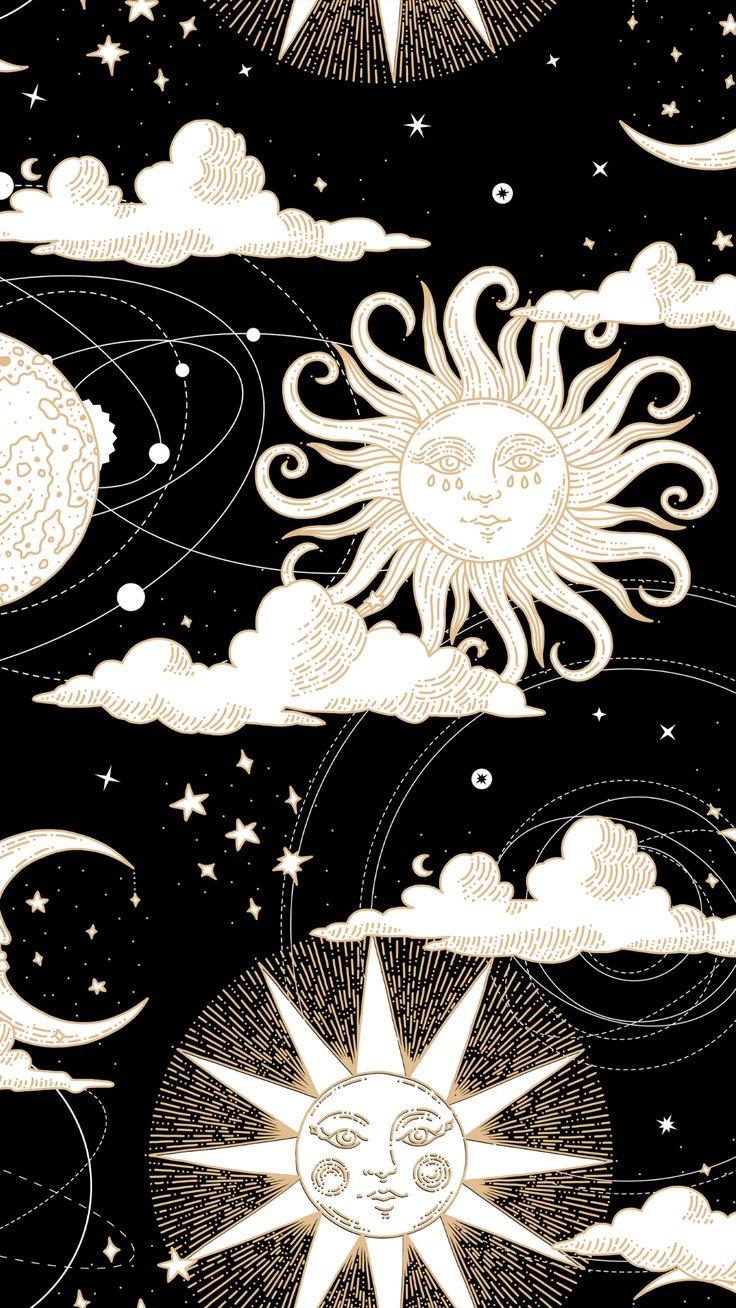 736x1308 Celestial Wallpaper. Aesthetic Star Sun and Moon iPhone Background. Witchy wallpaper, Iconic wallpaper, Phone wallpaper patterns