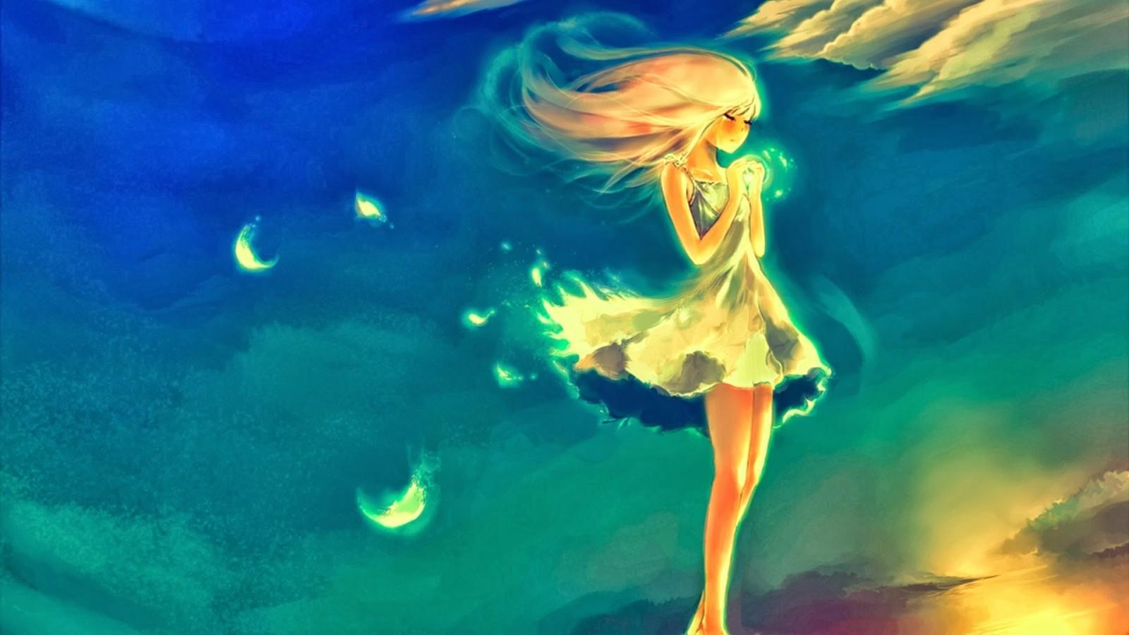 1600x900 anime, anime girls, artwork, underwater, computer wallpaper, fictional character, mythical creature High quality walls
