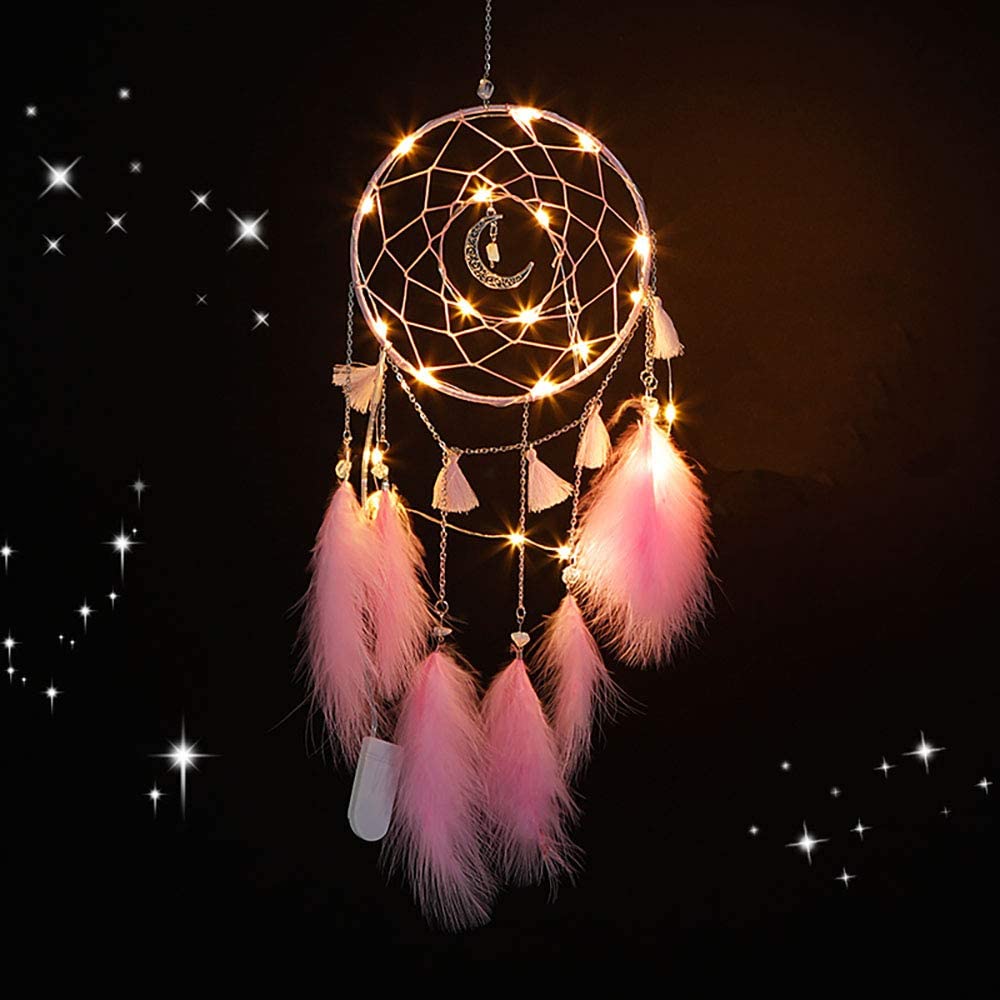 1000x1000 Dream Catchers, LED Dream Catcher for Bedroom, Handmade Wall Hanging Home Decor Ornaments Craft (Pink) : Home & Kitchen