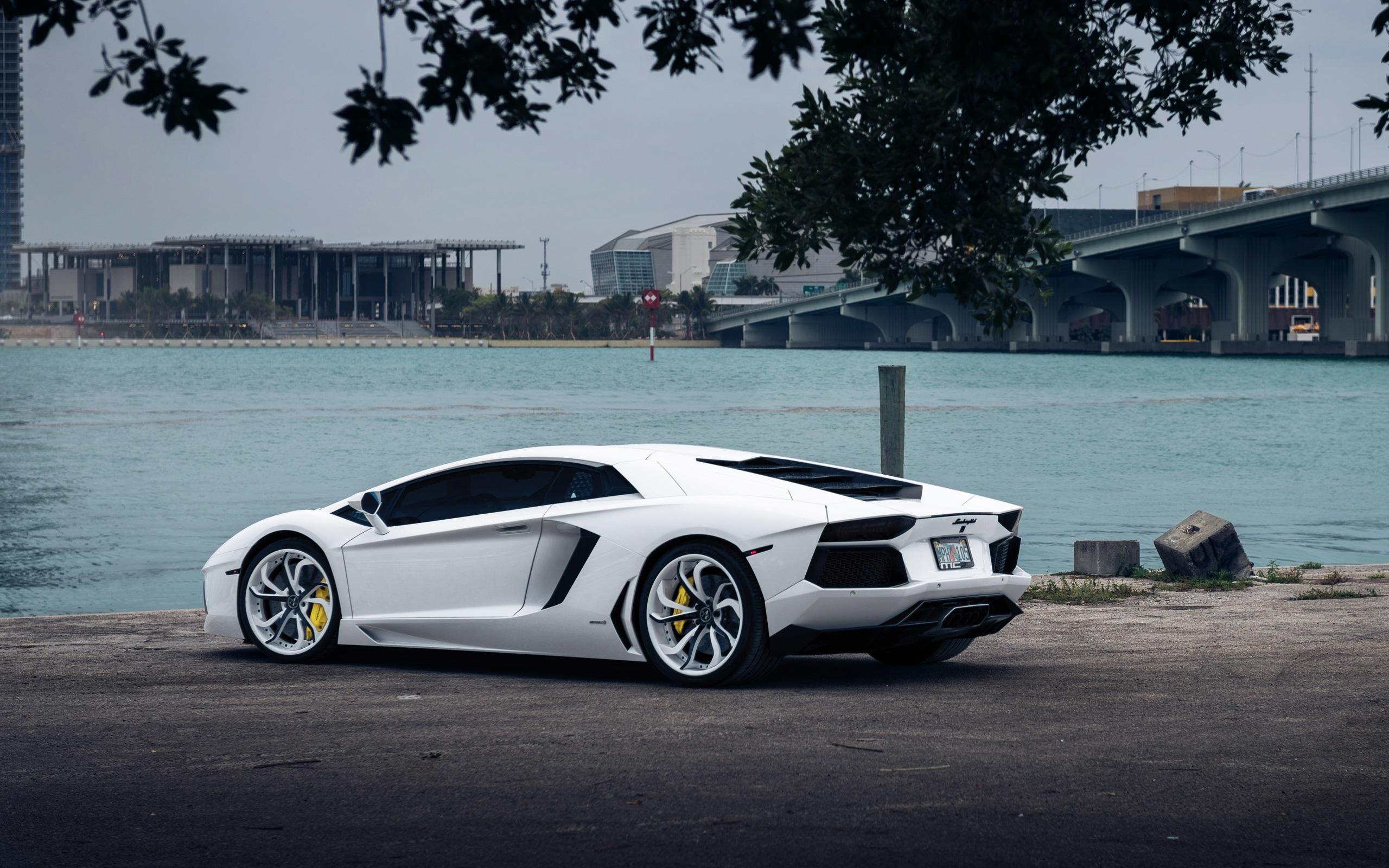 2560x1600 Wallpaper Lamborghini Aventador white supercar at riverside 2560x1600 HD Picture, Image