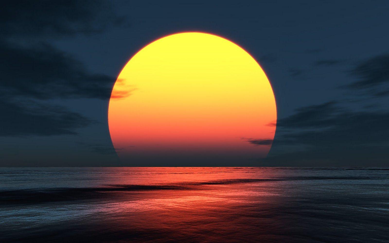 1600x1000 Sun Setting Over, Moonlight, Night Moon Image. Sunset landscape, Ocean at night, Water sunset