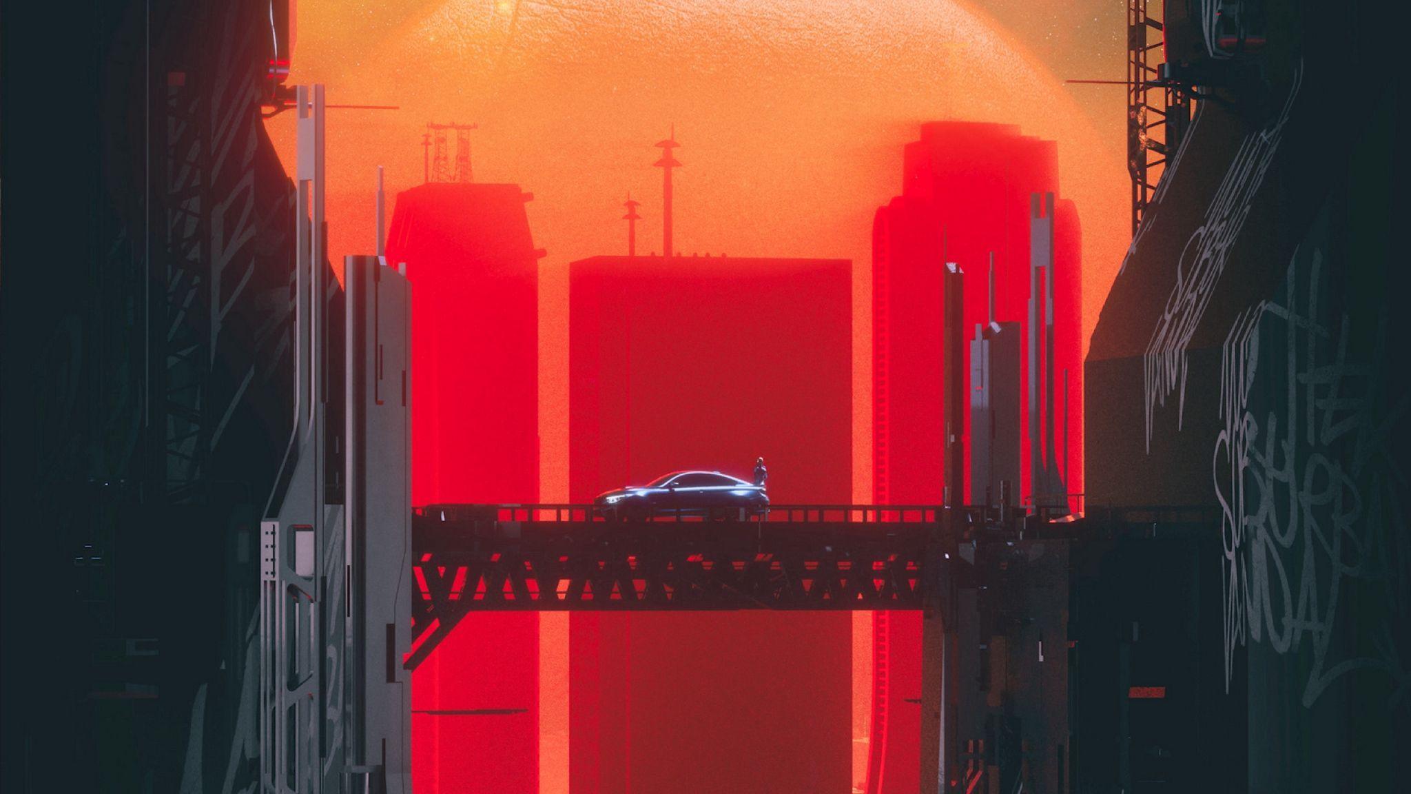 2048x1152 Minimalist Futuristic Cyberpunk Wallpaper