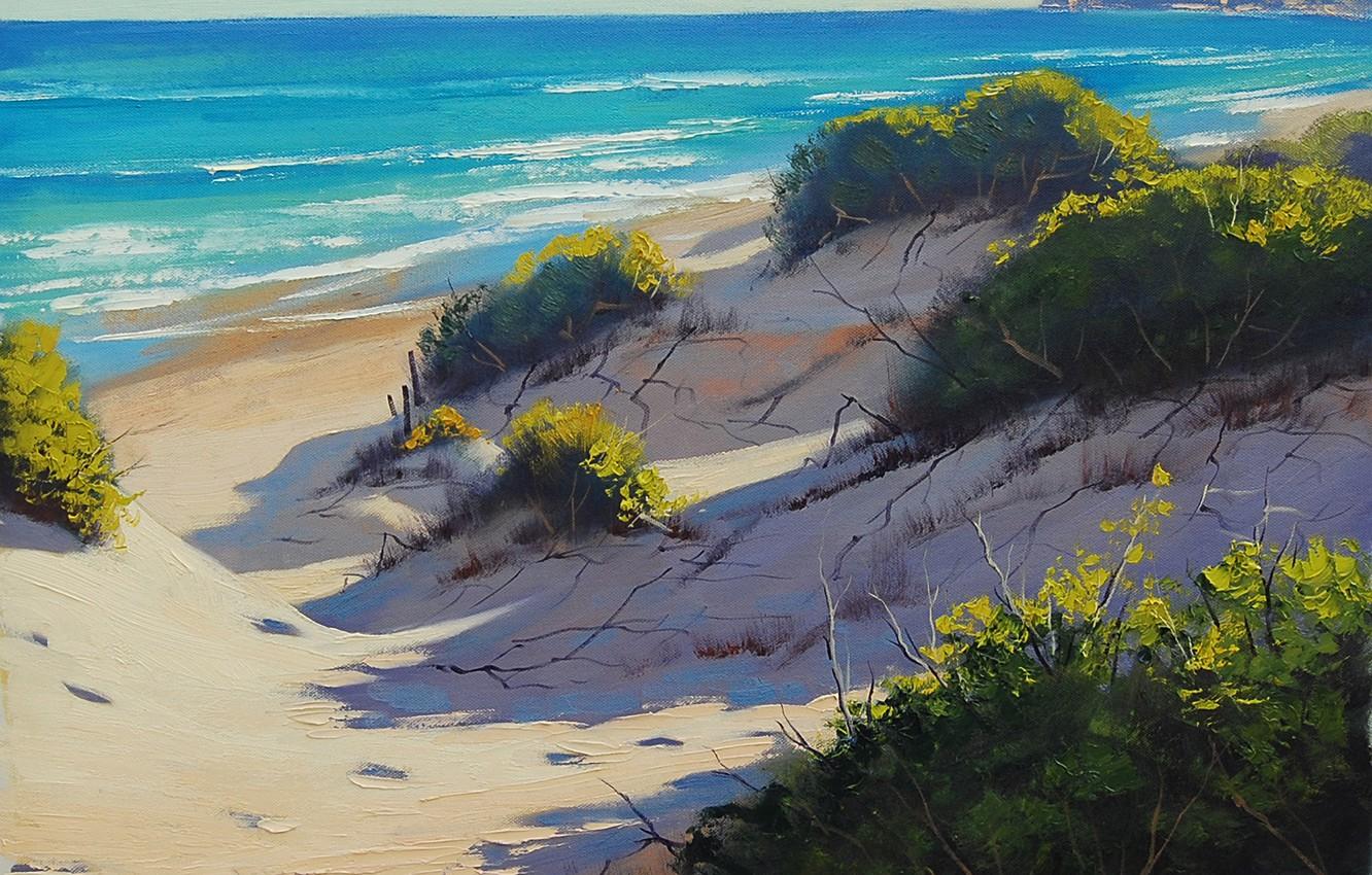1332x850 Wallpaper beach, figure, art, artsaus, Beach Dunes image for desktop, section живопись