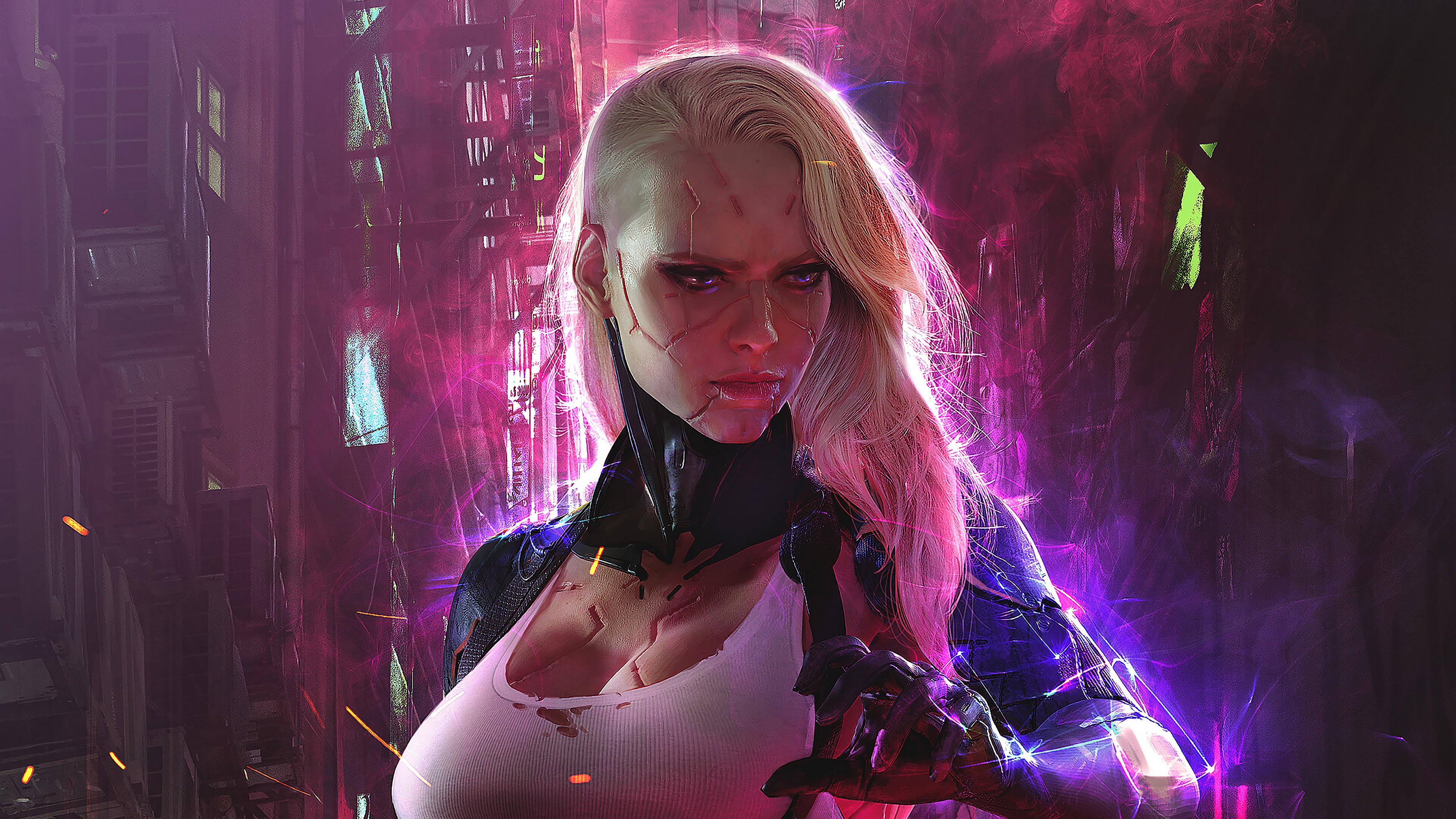 5120x2880 Cyberpunk Girl Sci Fi 4K Wallpaper