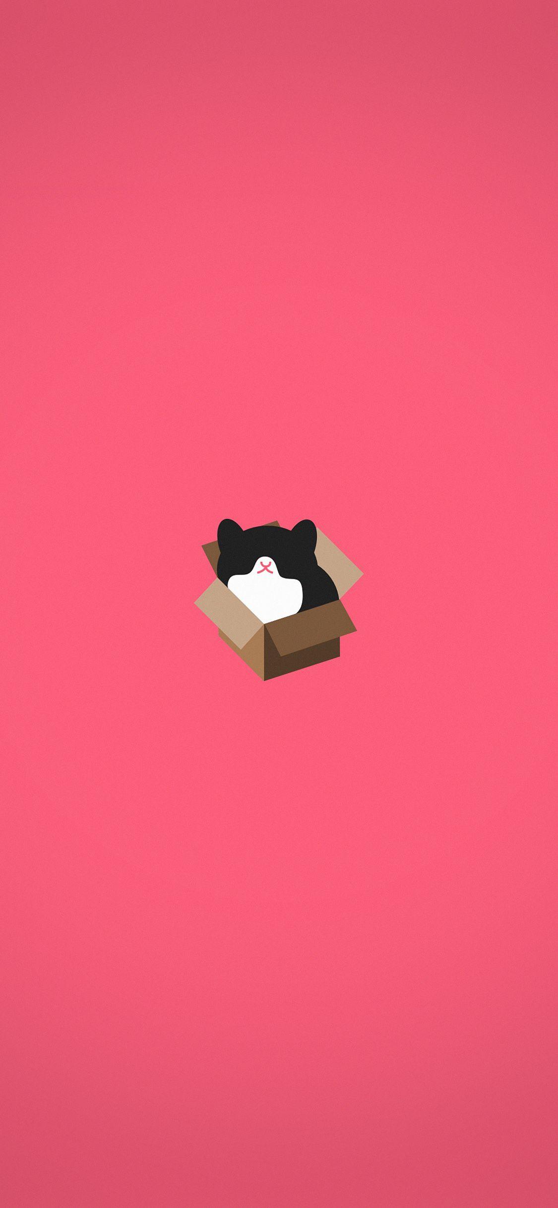 1125x2436 Cat Box Red Illust Animal Art Minimal