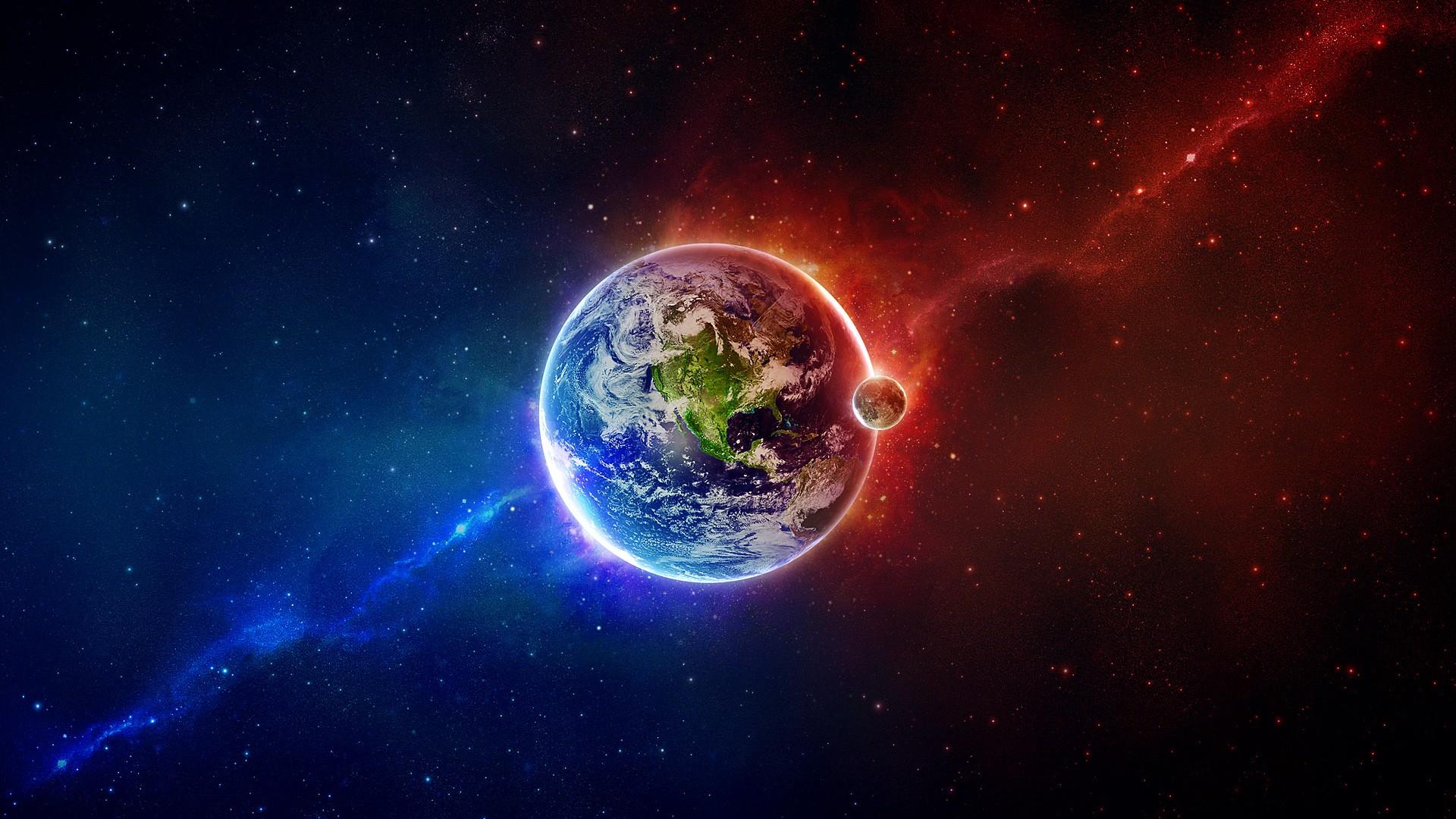 1920x1080 #Earth, #digital art, #planet, #universe, #Moon, #stars, #galaxy, #space art, #abstract, #render, #colorful, #space, wallpaper. Mocah HD Wallpaper