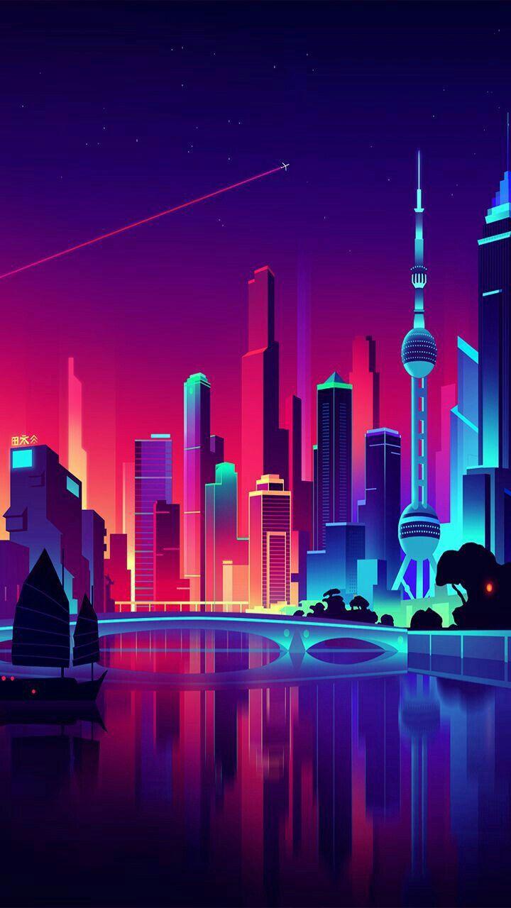 720x1280 Synthwave City Wallpaper 4k