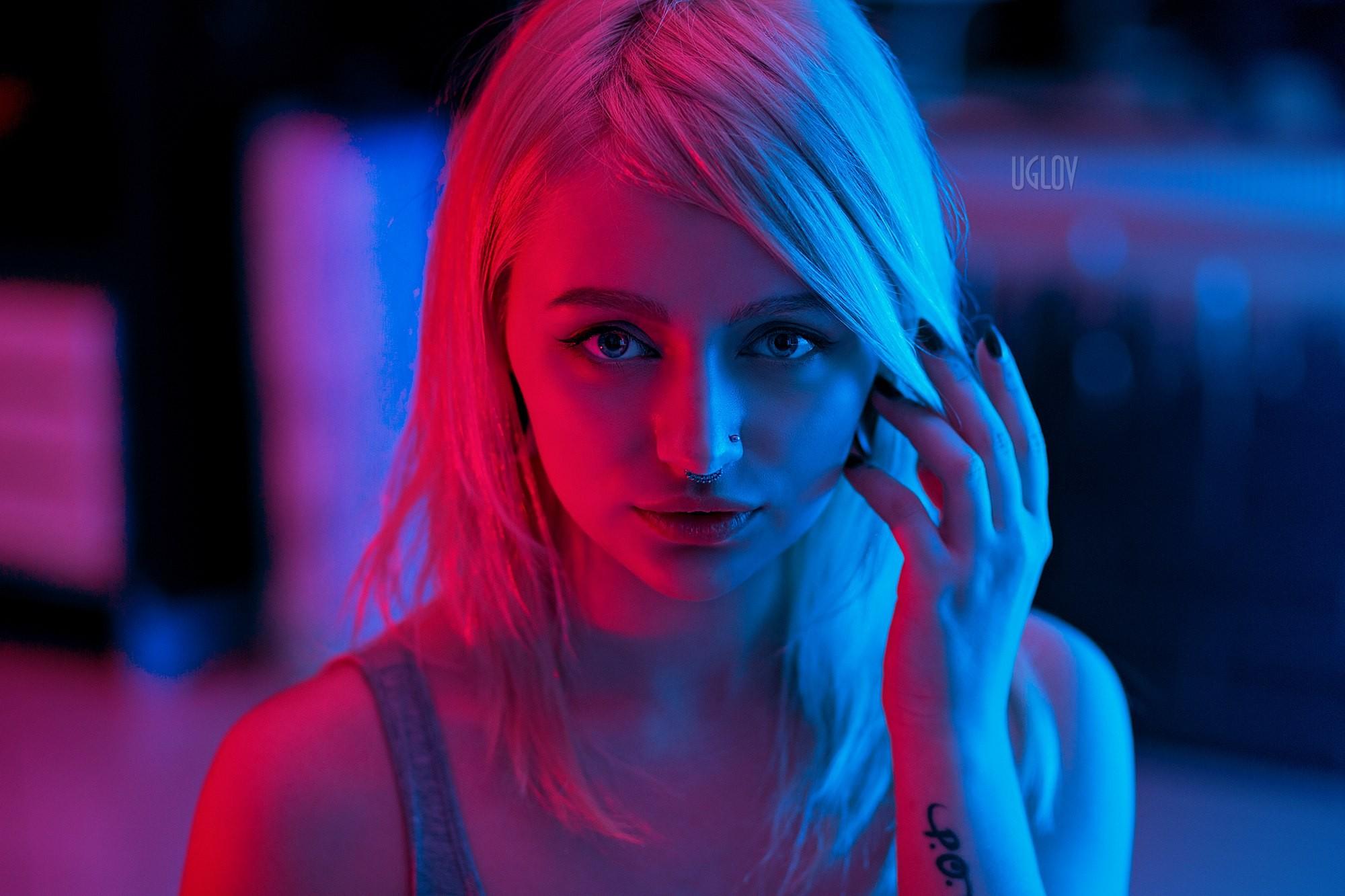 2000x1333 Liuba Meniaeva Neon Painted Nails Face Portrait Tattoo Nose Rings Piercing Pierced Nose Depth Of Fie Wallpaper:2000x1333