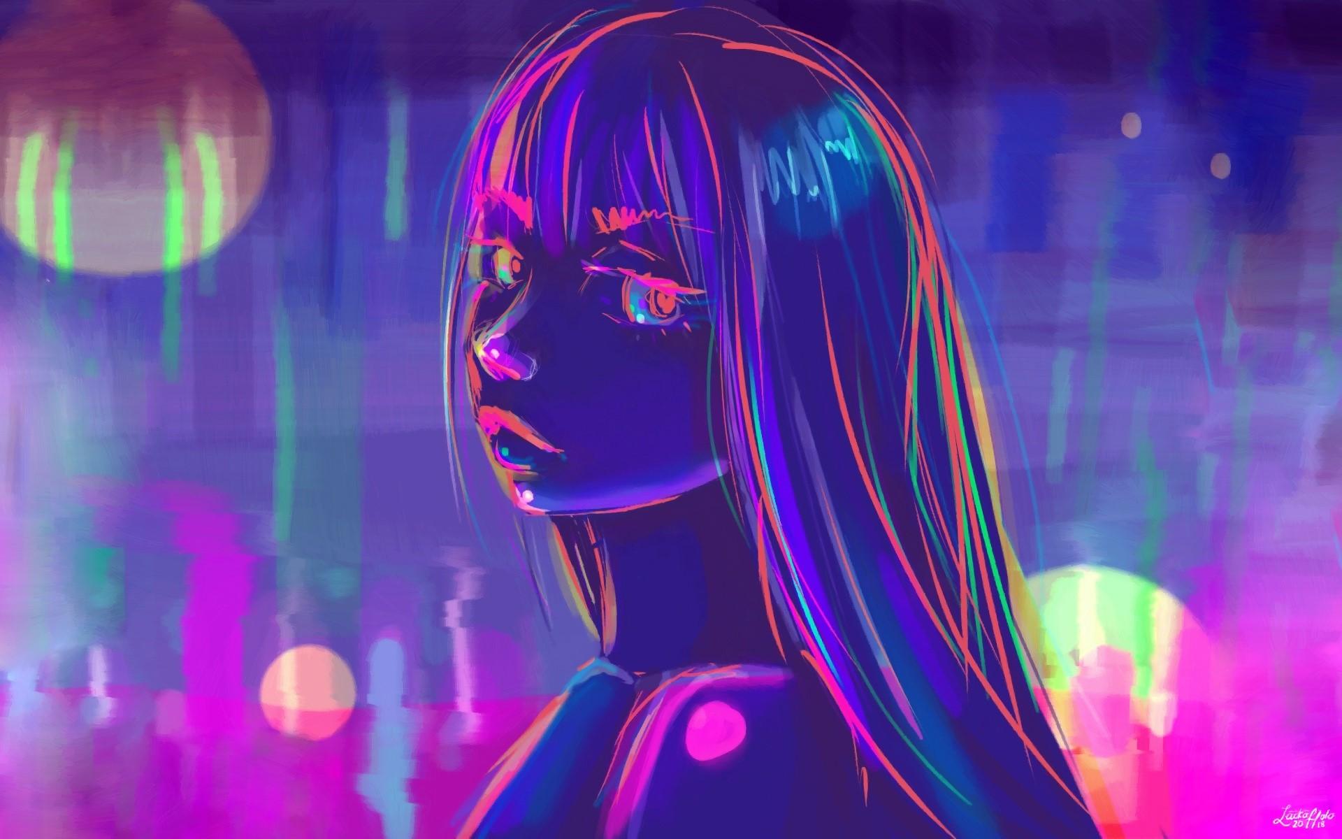 1920x1200 colorful, face, women, portrait, artwork, neon. Mocah HD Wallpaper