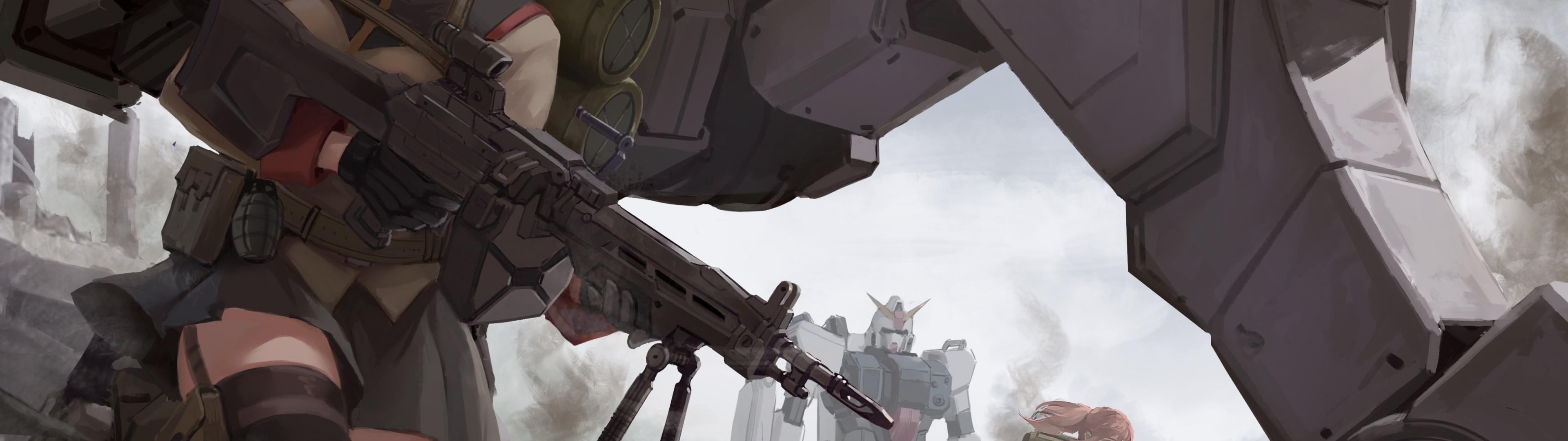 3840x1080 Download 3840x1080 Mobile Suit Gundam, Rx 78 Mecha, Sci Fi, Anime Girl, Blonde Wallpaper