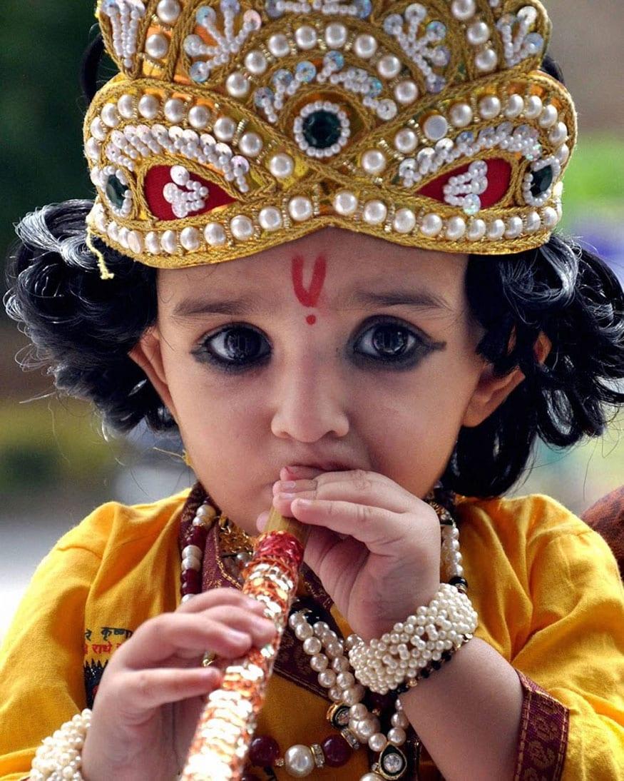 875x1094 Happy Janmashtami: Cute Kids Dressed as Radha, Krishna & Meera