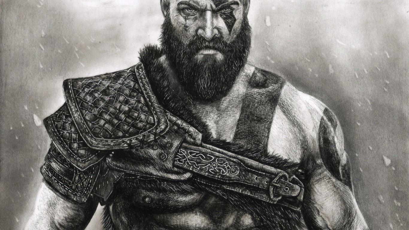 1366x768 Download wallpaper game, fighter, armor, blizzard, Kratos, God