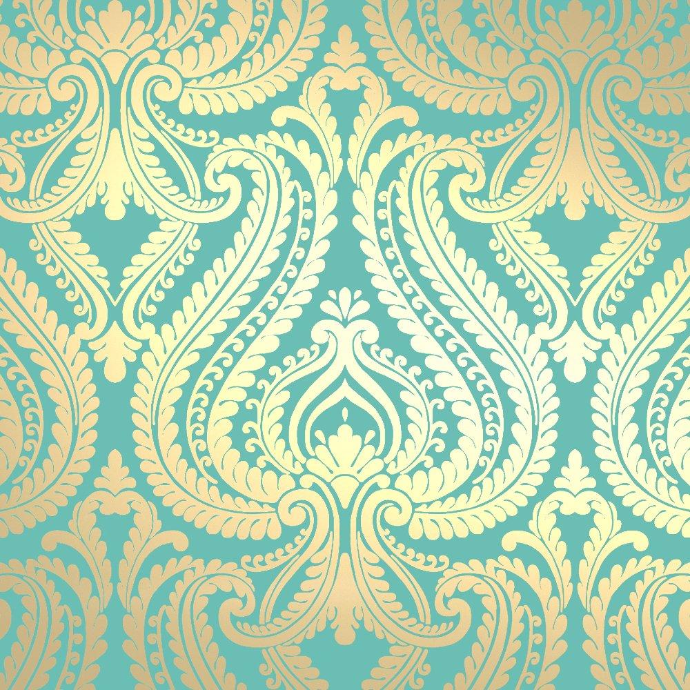 1000x1000 Blue and Gold Damask Wallpaper