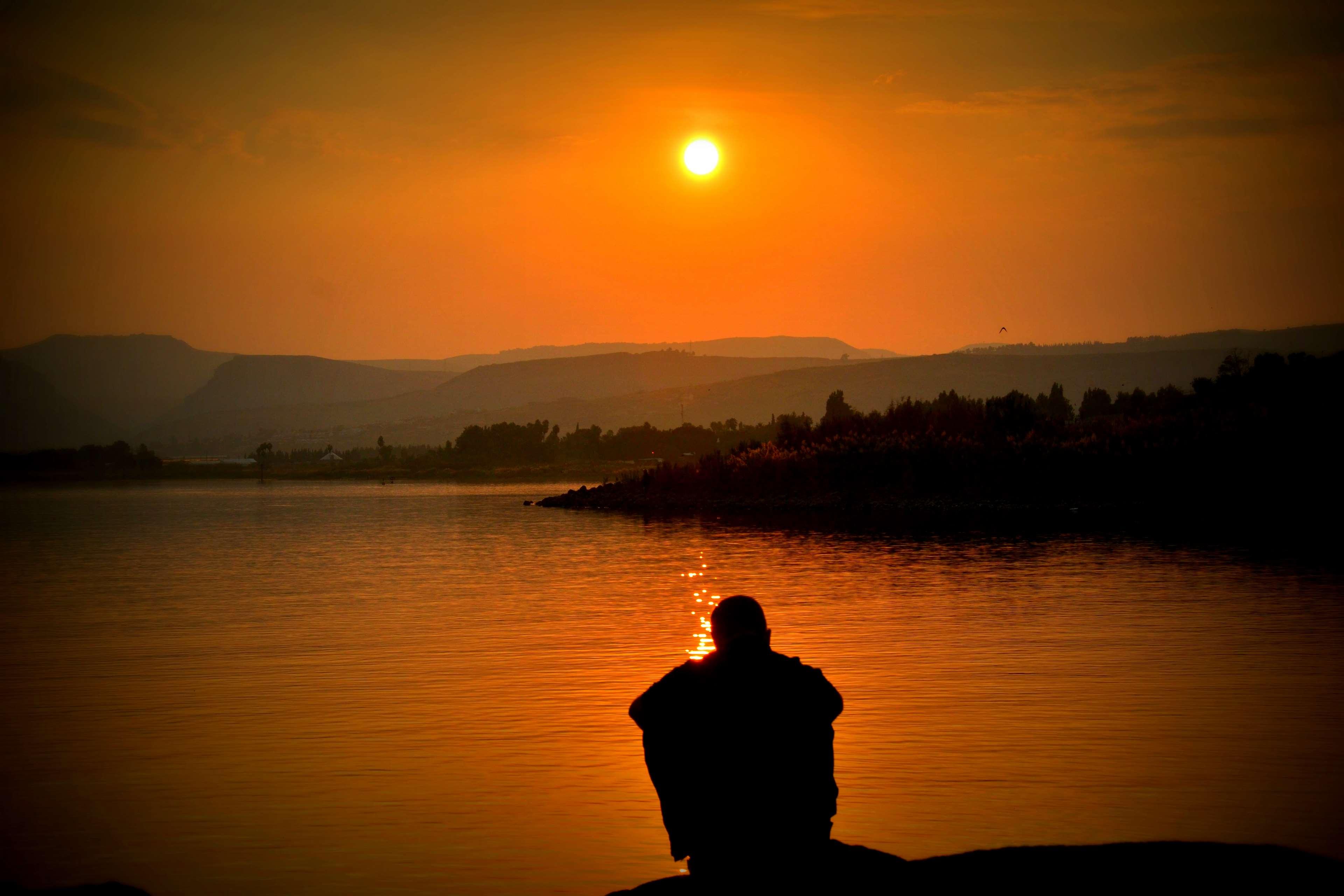 3840x2560 adventure, contemplate, depressed, depression, lake, lonely, man, outdoors, person, resort, sad, silhouette, sunrise, sunset, thinking, water 4k wallpaper. Mocah HD Wallpaper