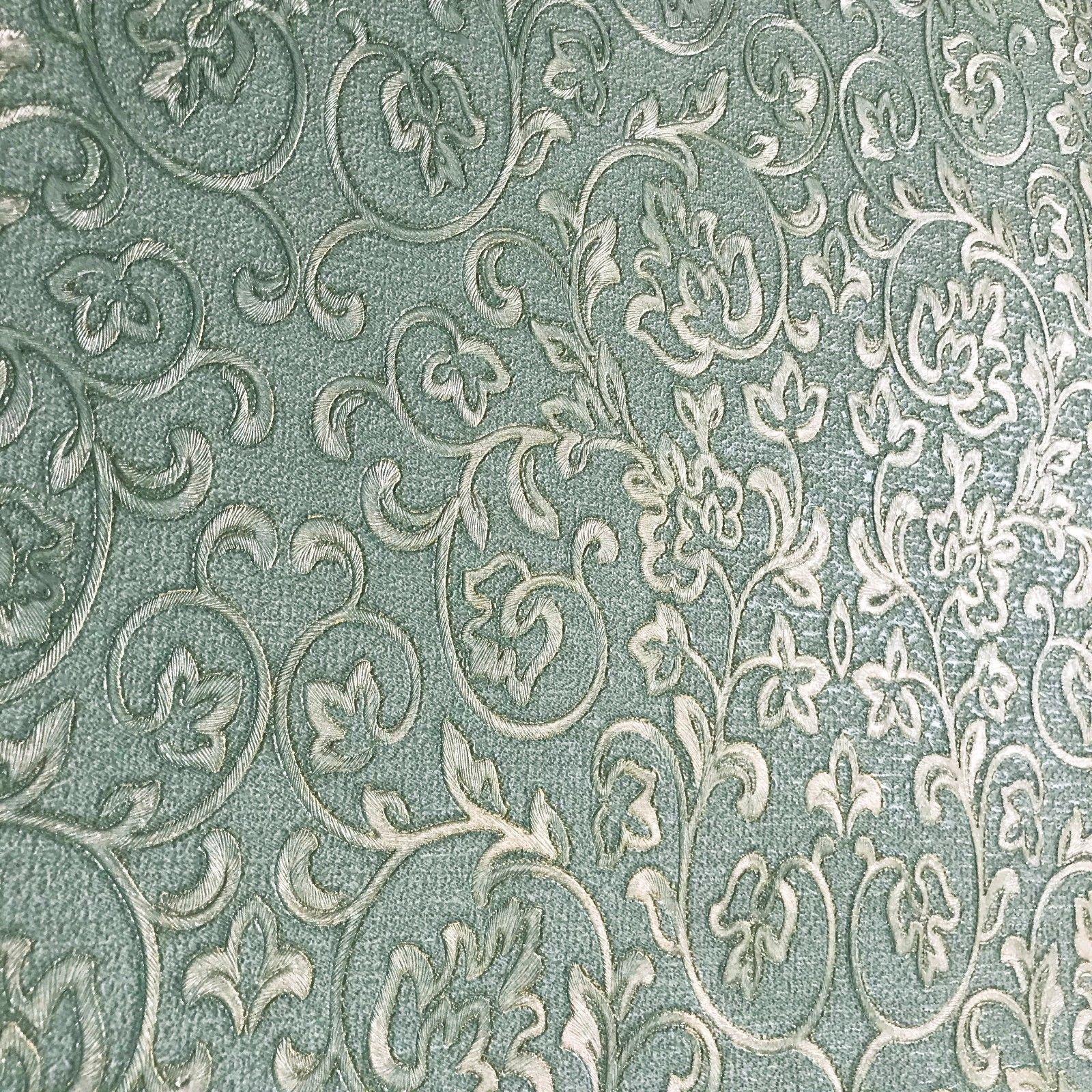 1600x1600 8536 04 Embossed Wallpaper Textured Victorian Damask Green Metallic Go