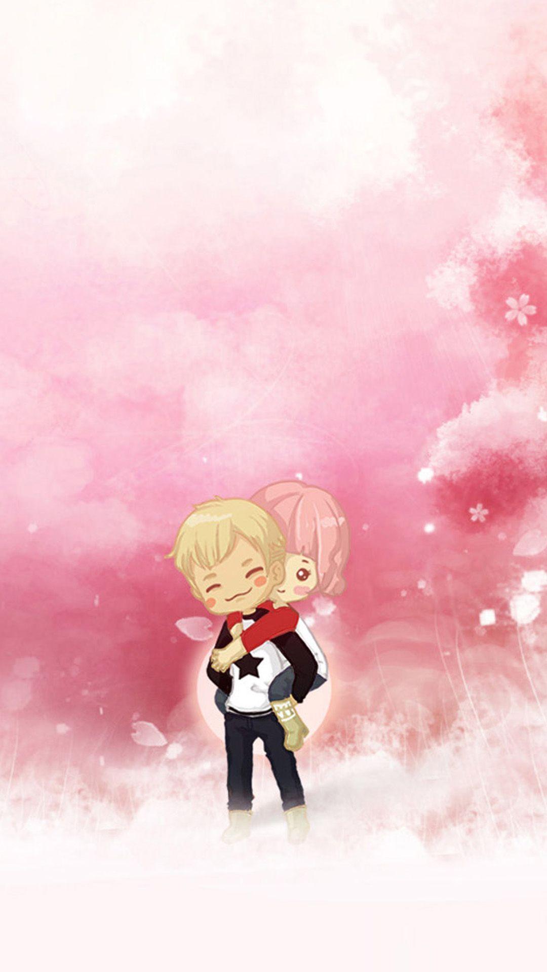1080x1920 Cute Couple Cartoon Wallpaper
