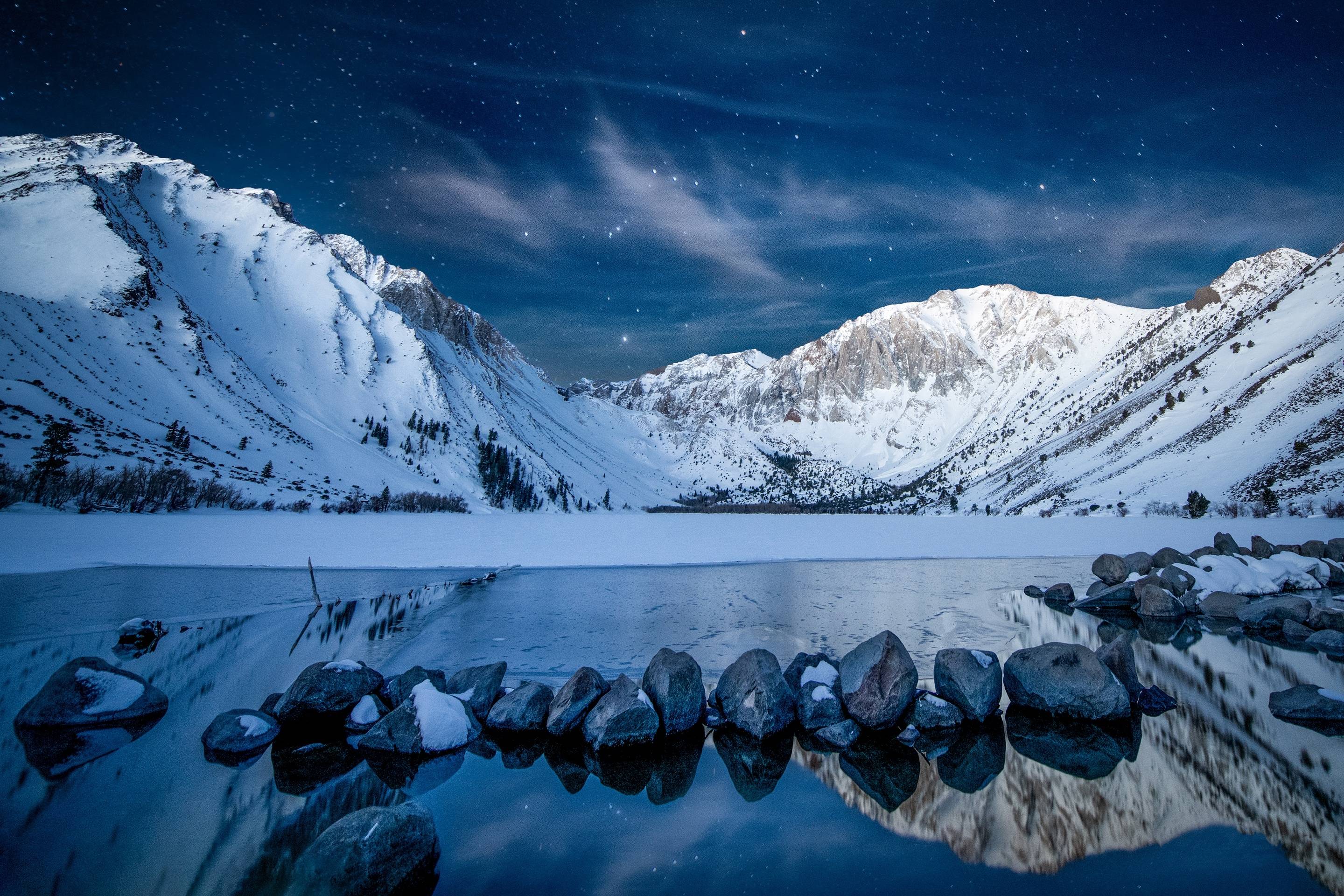 2880x1920 Snowy Mountains at Starry Night Wallpaper, HD Nature 4K Wallpaper, Image, Photo and Background