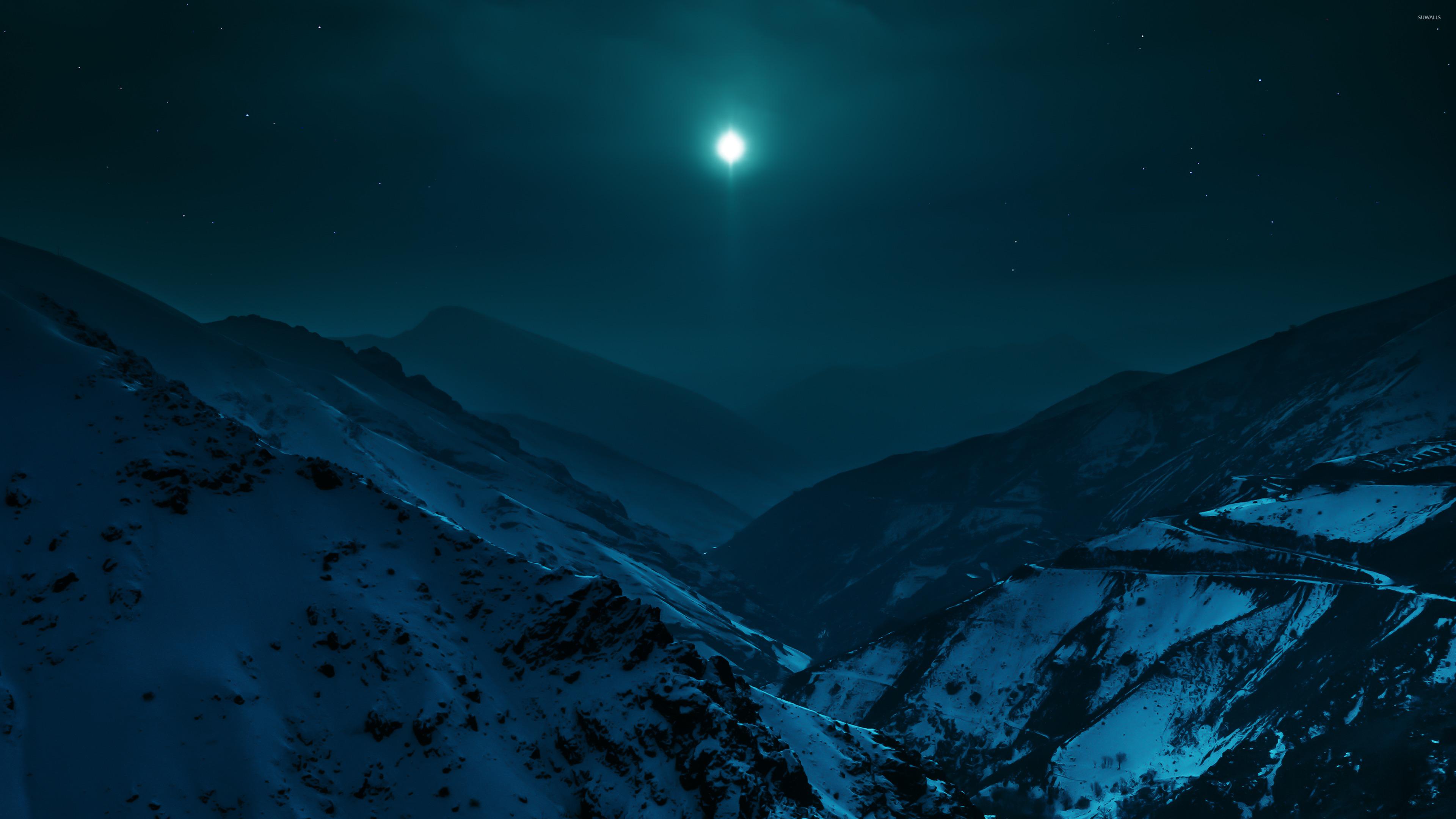 3840x2160 Clear sky over the snowy mountains wallpaper wallpaper