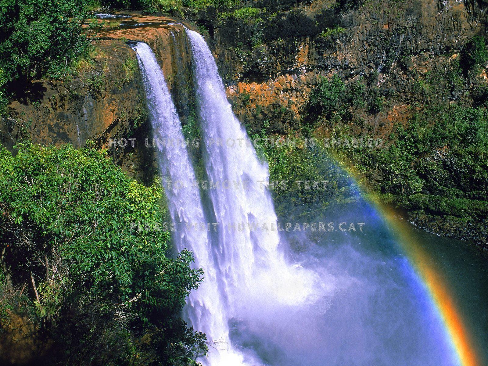 1600x1200 waterfall island green rainbow hawaii forest
