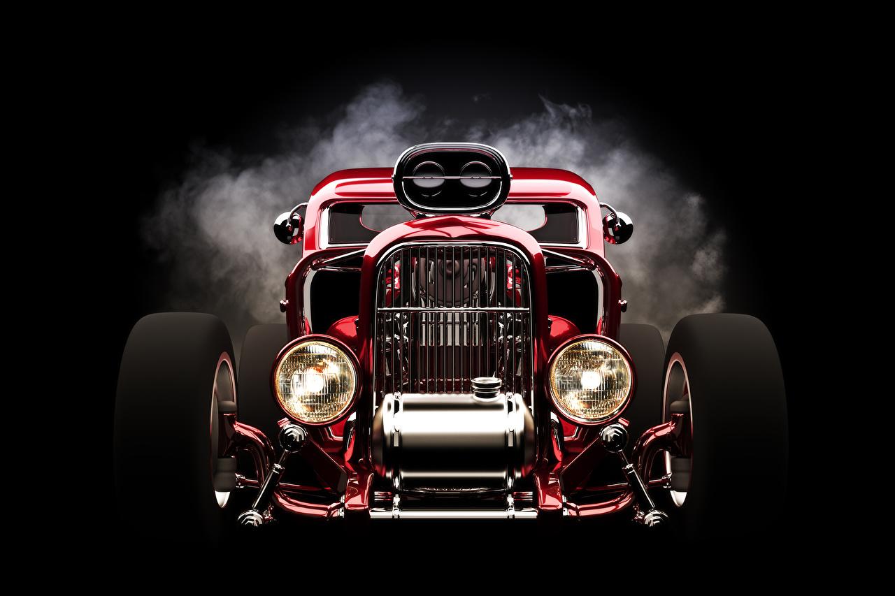 1280x853 Picture hot rod Red vintage auto Front Headlights