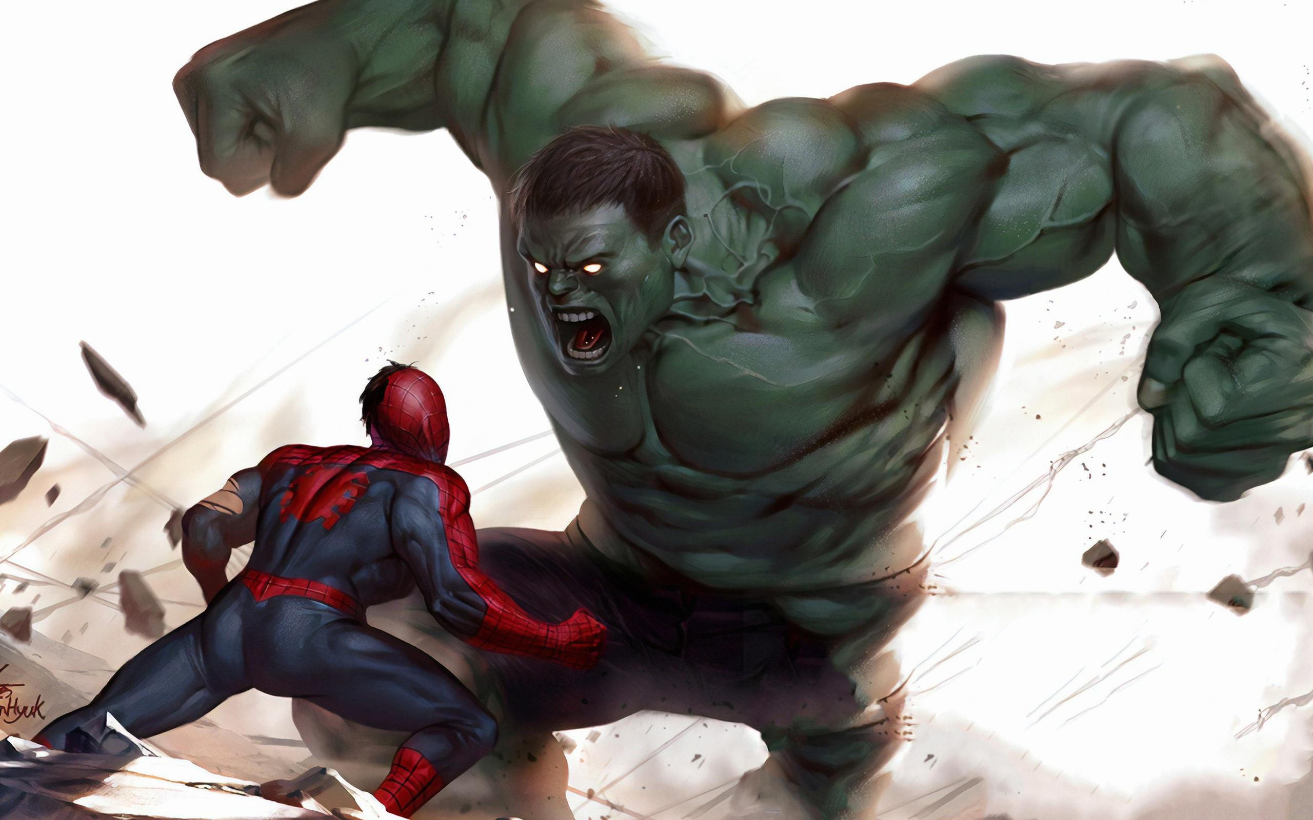 2560x1600 Wallpaper 4k Hulk Vs Spiderman Art Wallpaper