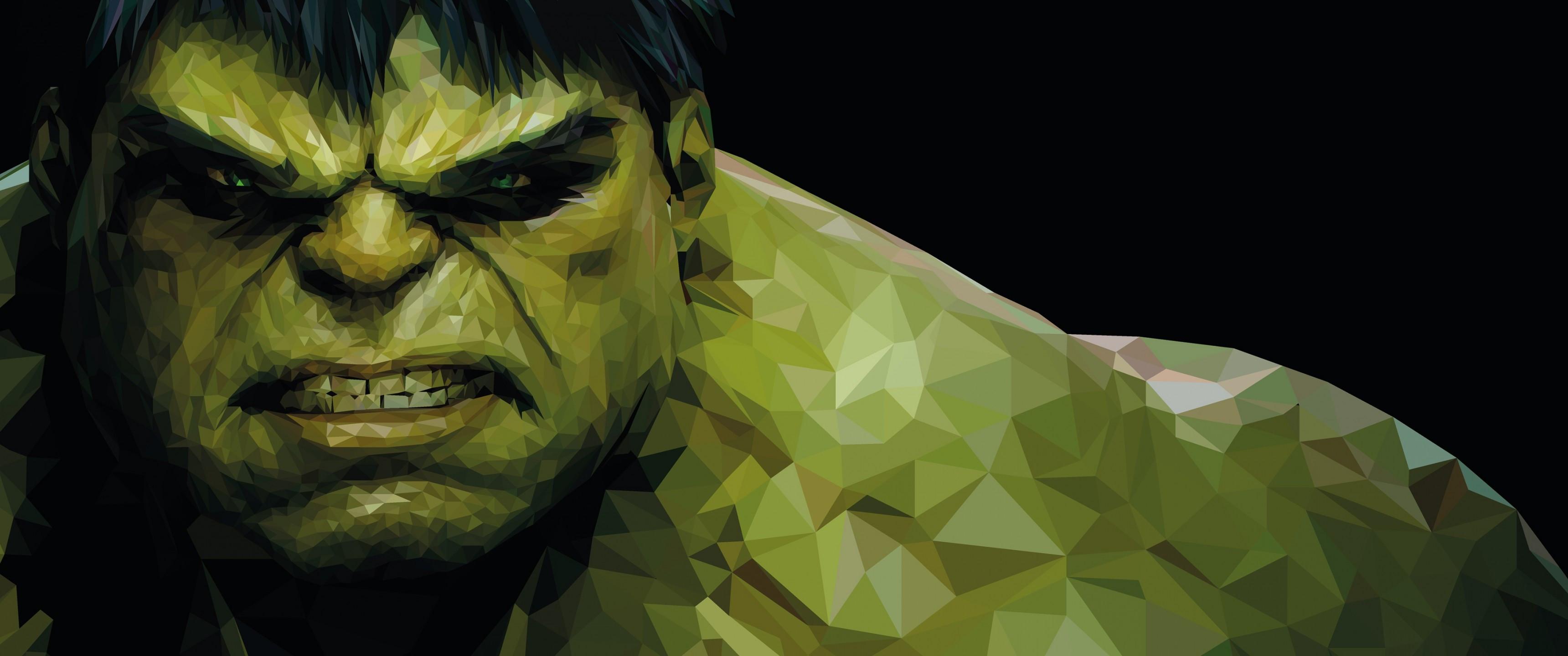 3440x1440 Download 3440x1440 Low Poly Hulk, Digital Art Wallpaper