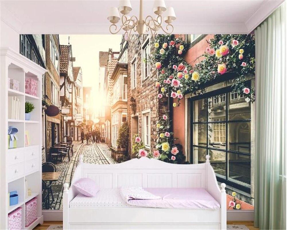 1000x800 beibehang Custom Silk Wallpaper Europe City papier peint Romantic Village Nostalgic Alley TV Background wallpaper for walls 3 d. Wallpaper