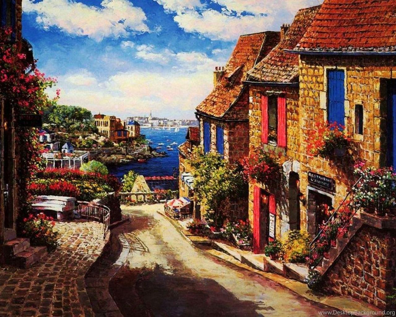 1280x1024 Mediterranean Village Desktop Background