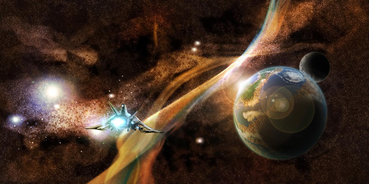 1280x640 Wallpaper planet Starship Space