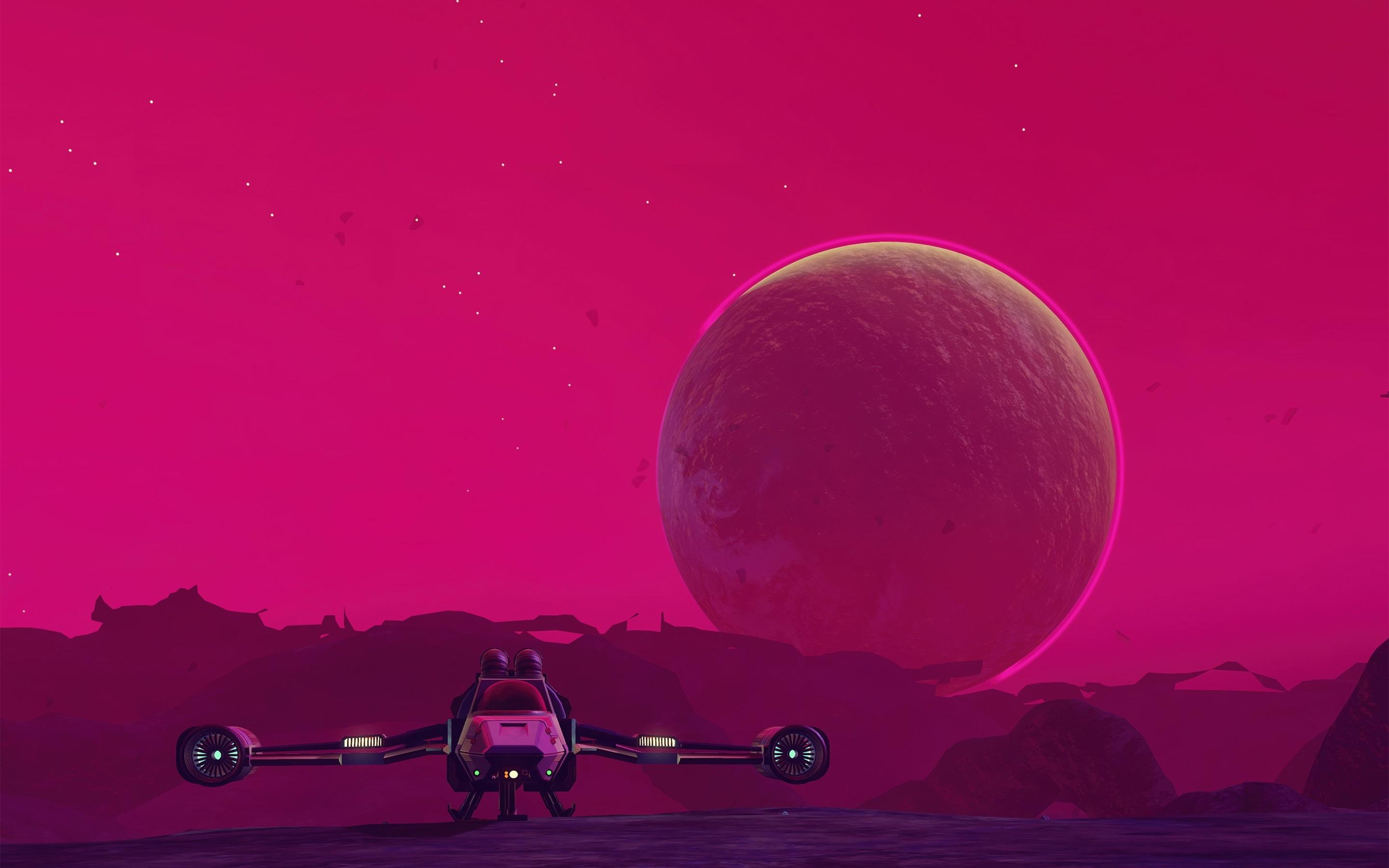 2880x1800 Wallpaper Starship, Planet, Art Picture No Man's Sky