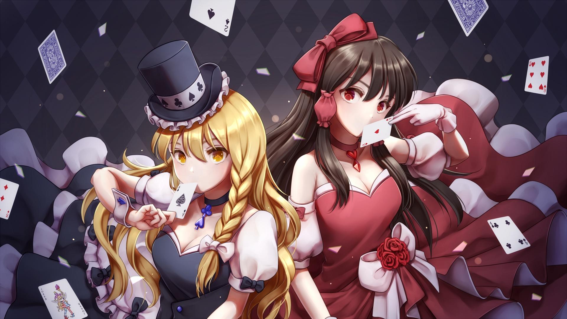 1920x1080 Desktop Wallpaper Marisa Kirisame, Reimu Hakurei Touhou, Anime Girls, Poker, HD Image, Picture, Background, 50c2cf