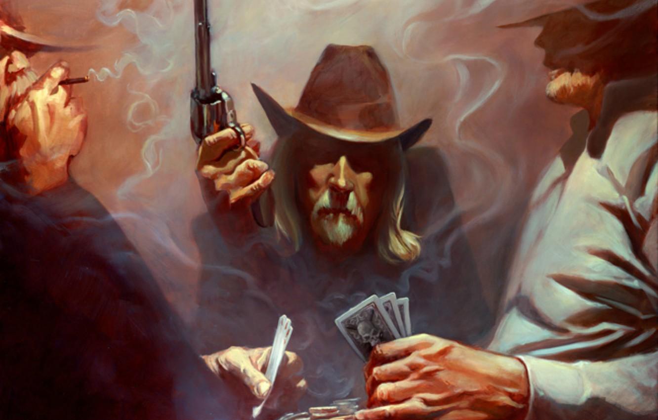 1332x850 Wallpaper cowboy, revolver, poker image for desktop, section живопись