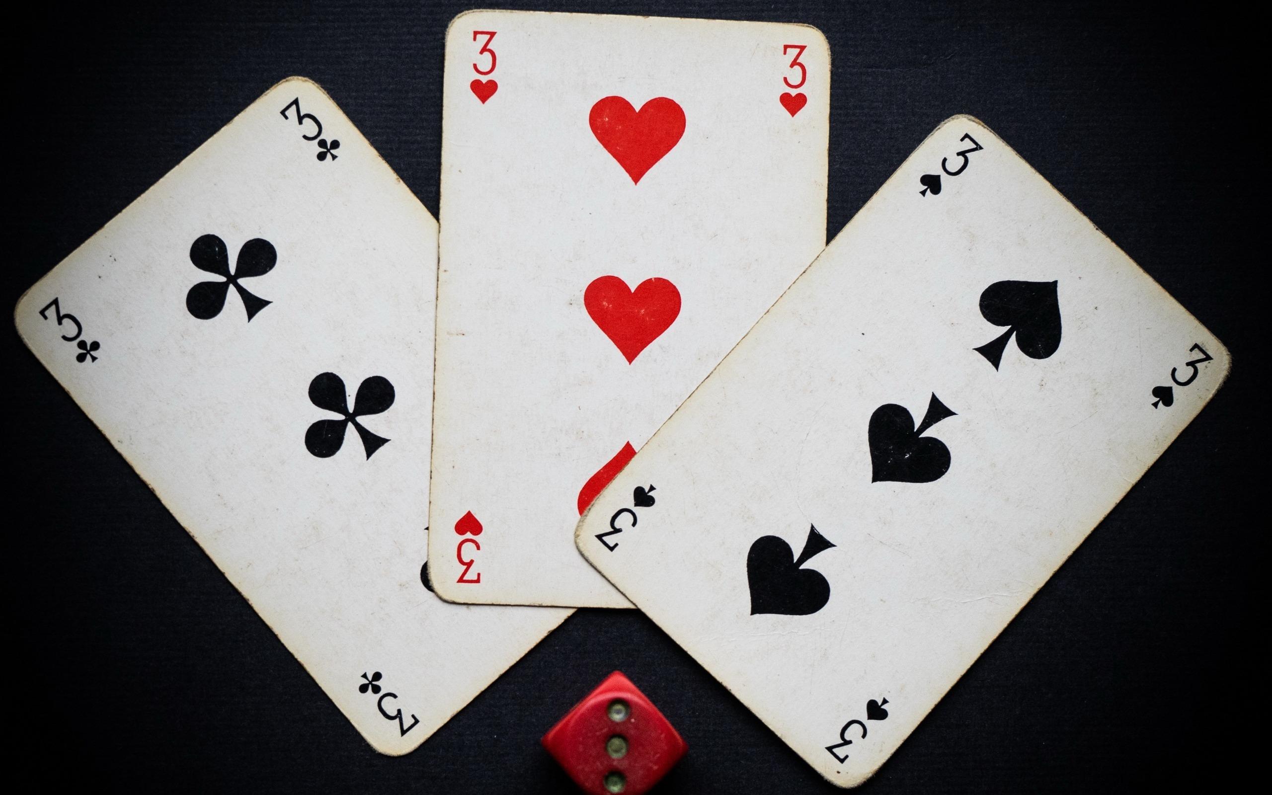 2560x1600 Download wallpaper Playing cards, poker concepts, combination of triples, cards for desktop with resolution 2560x1600. High Quality HD picture wallpaper