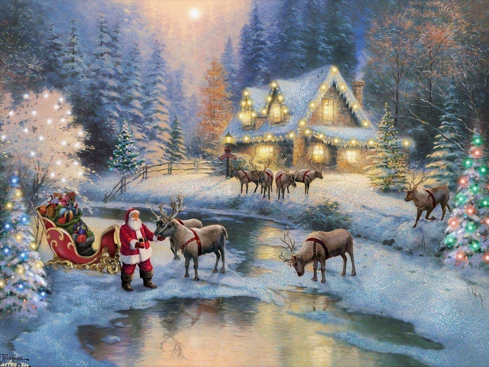 1600x1200 Title Christmas Painting By Thomas Kinkade Kinkade Christmas Background HD Wallpaper