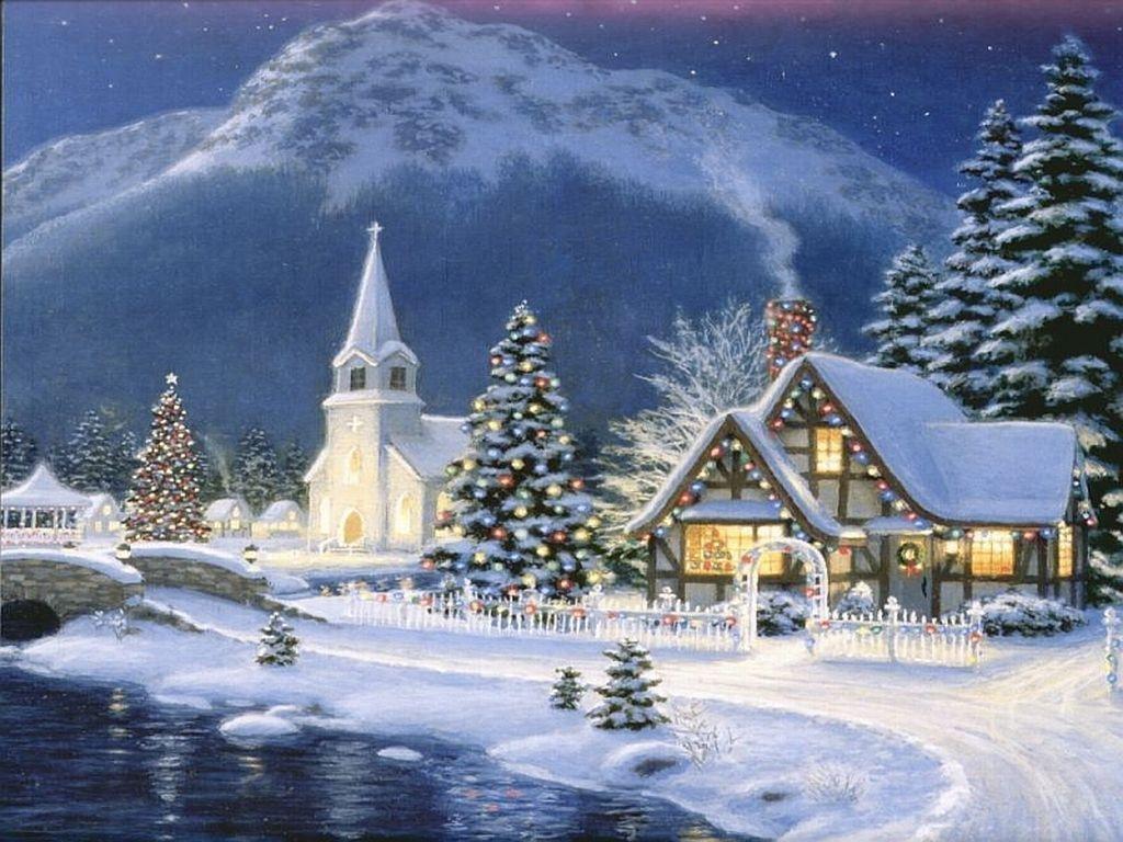 1024x768 Christmas Painting Wallpaper