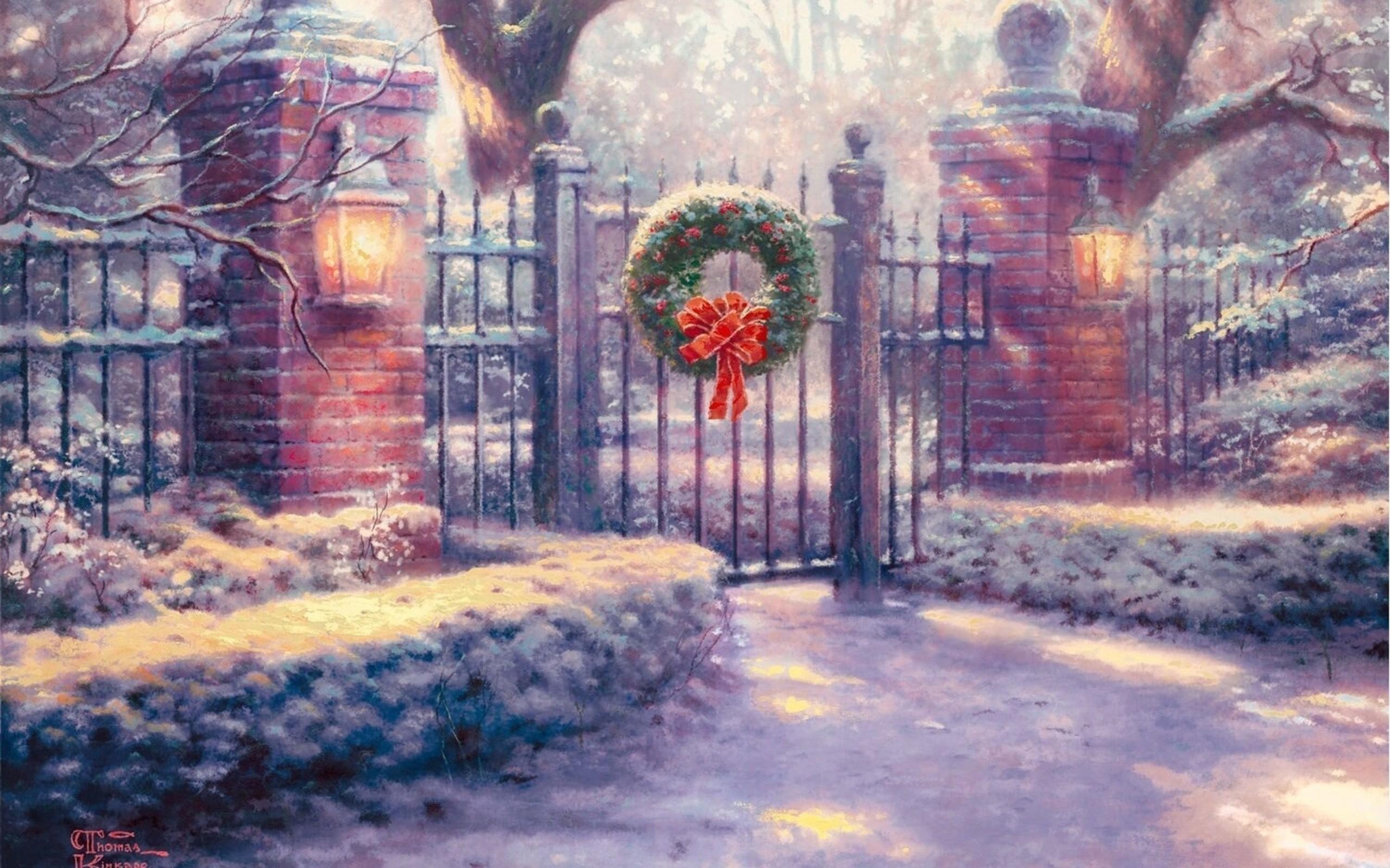 2560x1600 Wallpaper Pictorial Art Thomas Kinkade Image Kinkade Christmas Paintings