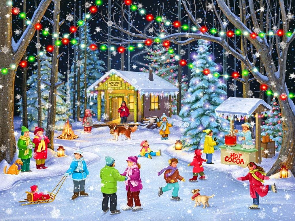 1024x768 Classic vintage style christmas celebration paintings for kids story time image