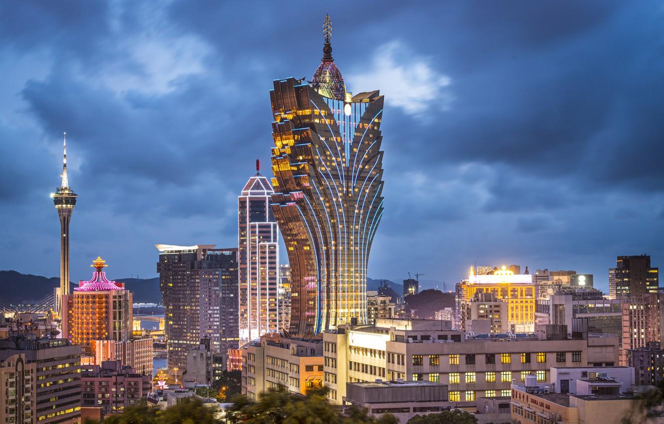 1332x850 Wallpaper China, building, panorama, China, the hotel, night city, skyscraper, Macau, Macau, Grand Lisboa Hotel image for desktop, section город